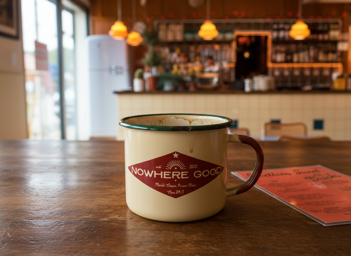 Firefly_Gemini Flash_“Enamel diner mug with vintage logo, minor chips along rim, coffee stains inside, pho 264425.png