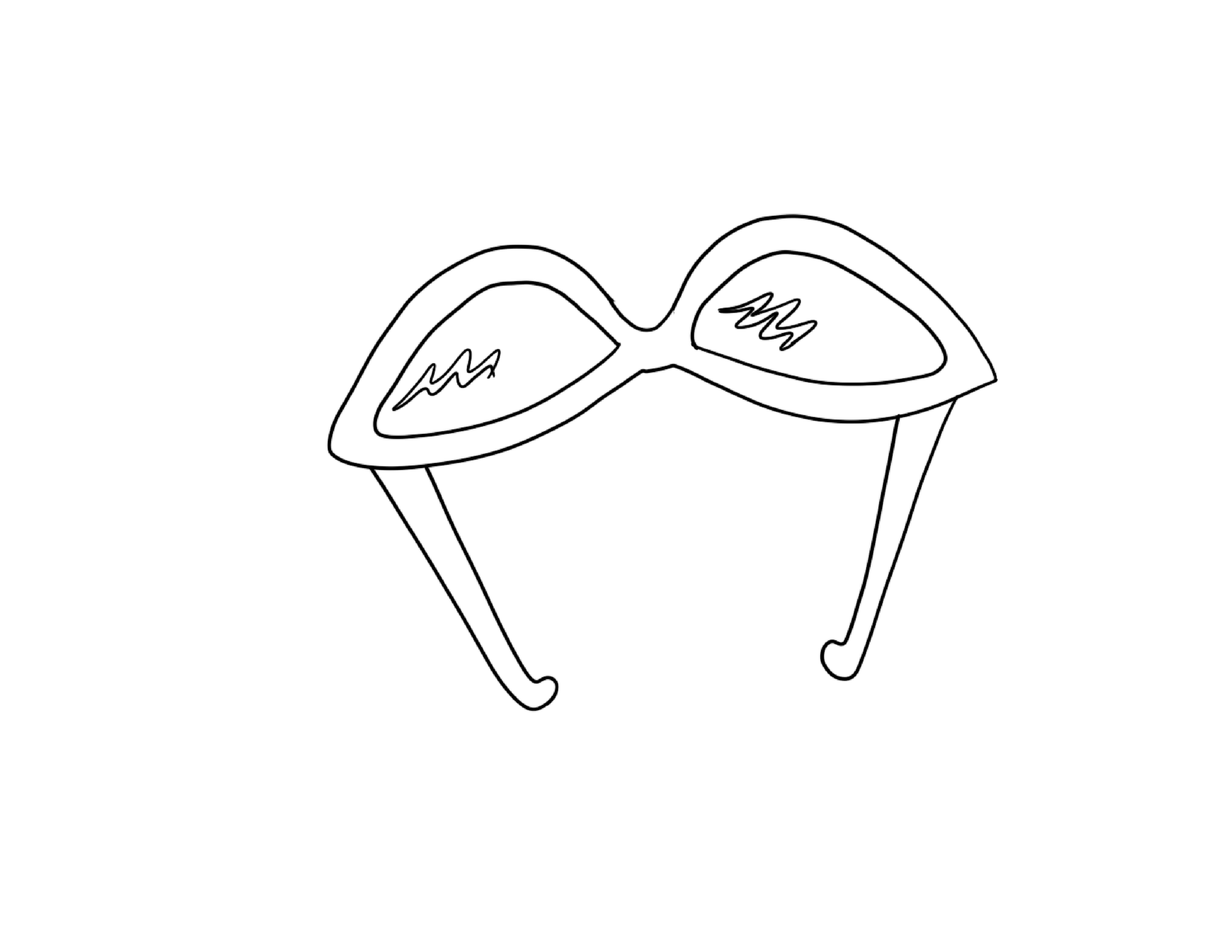 A line drawing of a pair of sunglasses with thick frames and tinted lenses.