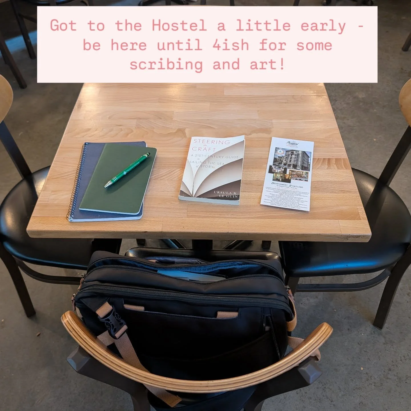 What are you working on today? We're at the @pdxhostelcafe enjoying some time with Le Guinn and our poetry!