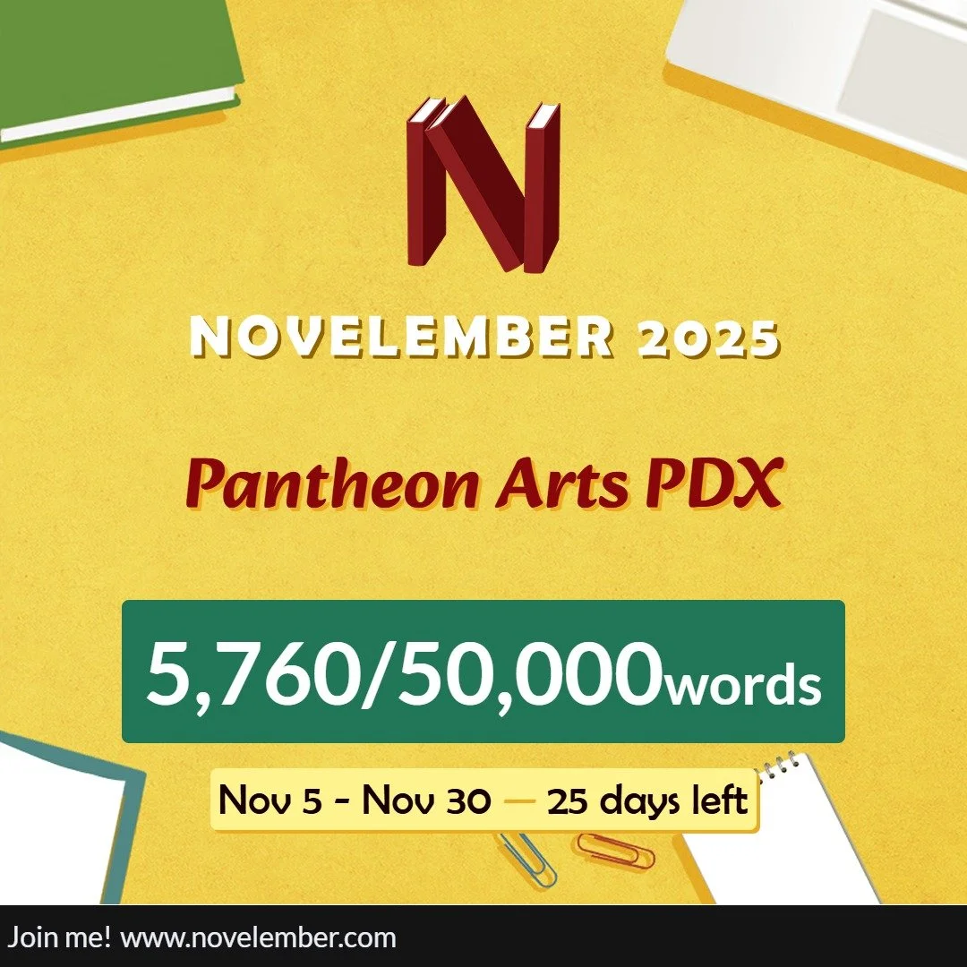 Baby steps today at Word Count 5760. 

Keeping it going offline tonight after we finish some updates post board meeting today, too. 

Eyes out for our events on Monday, and Saturday next week, as well as upcoming events once we get them confirmed wit