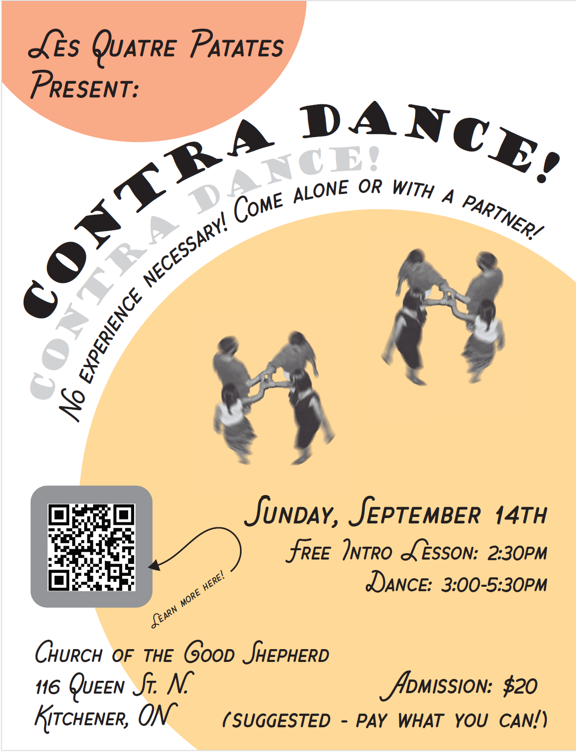 poster for special contra dance event in Kitchener, ON