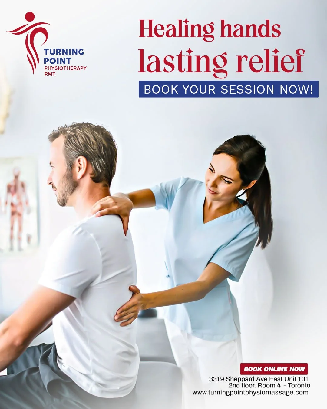 ✨ Healing Hands, Lasting Relief
Stop settling for quick fixes! At Turning Point, we combine Physiotherapy and Registered Massage Therapy for a comprehensive path to wellness.

We target the root cause to get you moving better and feeling better, for 