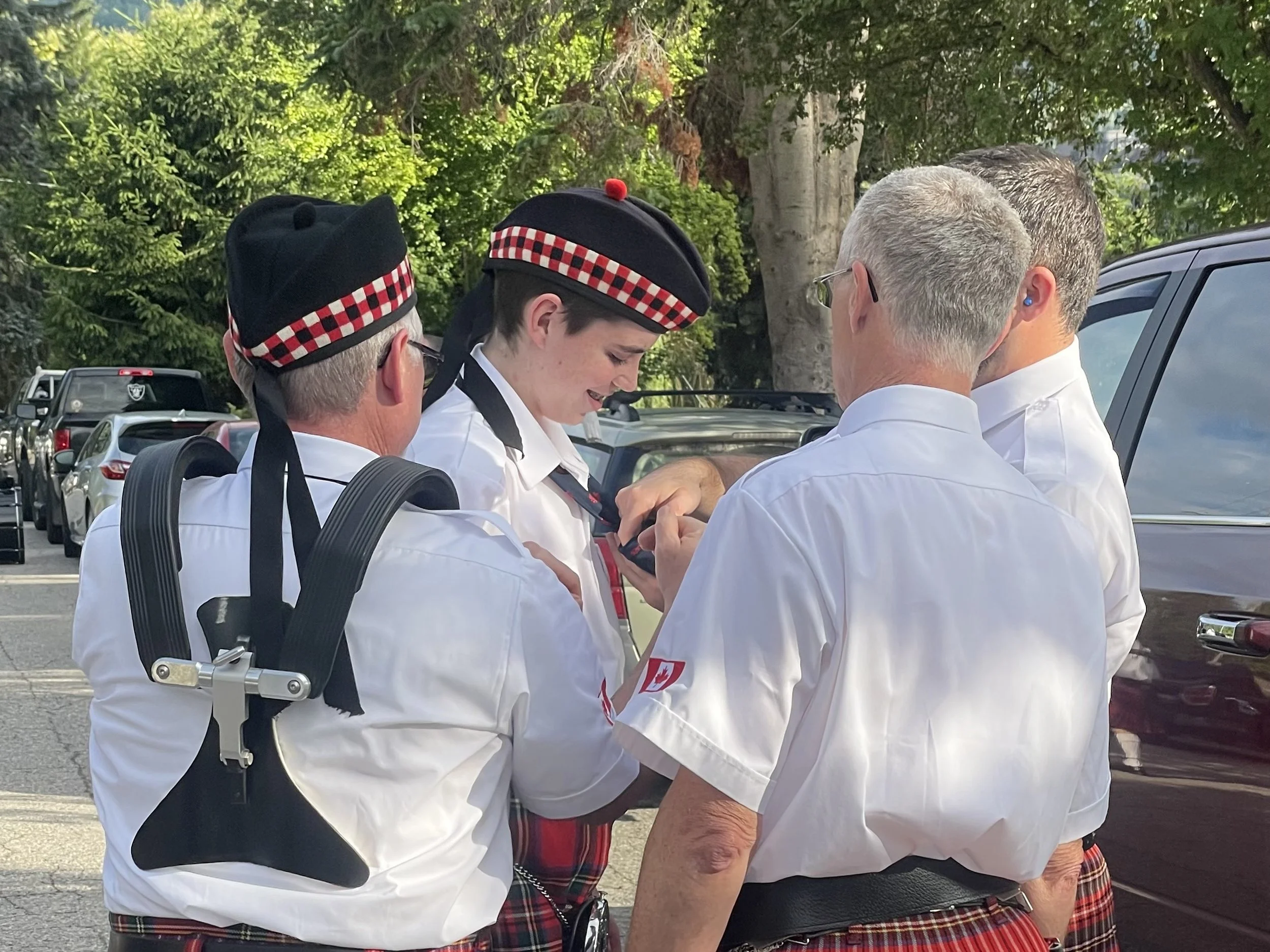 Tying the tie before Music in the Park