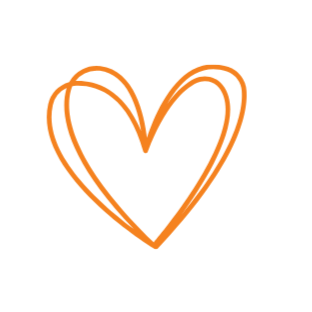 An orange, hand-drawn heart on a black background.