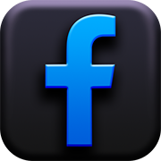 Facebook logo with a blue 'f' on a black background.