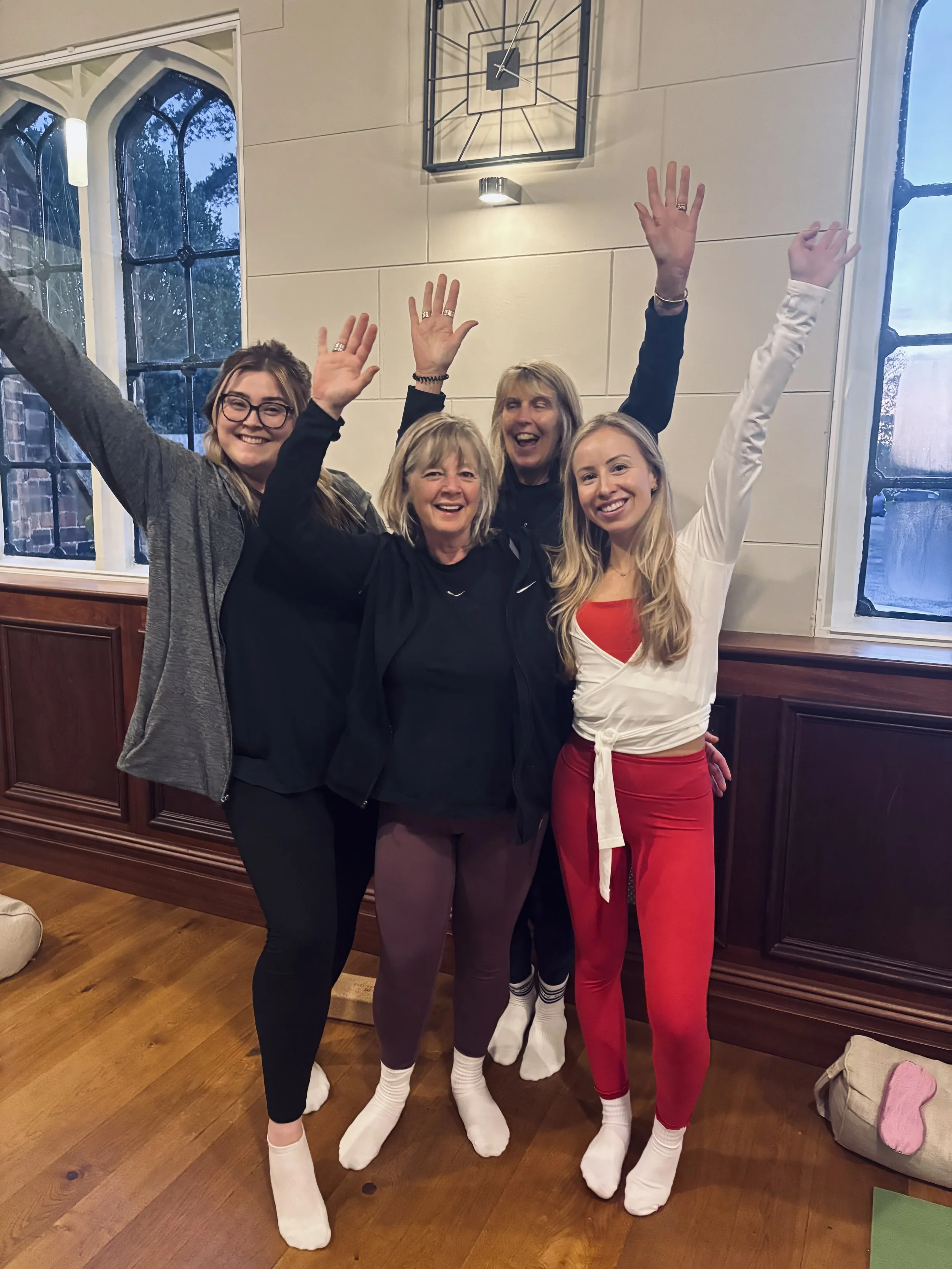 Retreat attendees after their pilates, yoga and sound bath event.