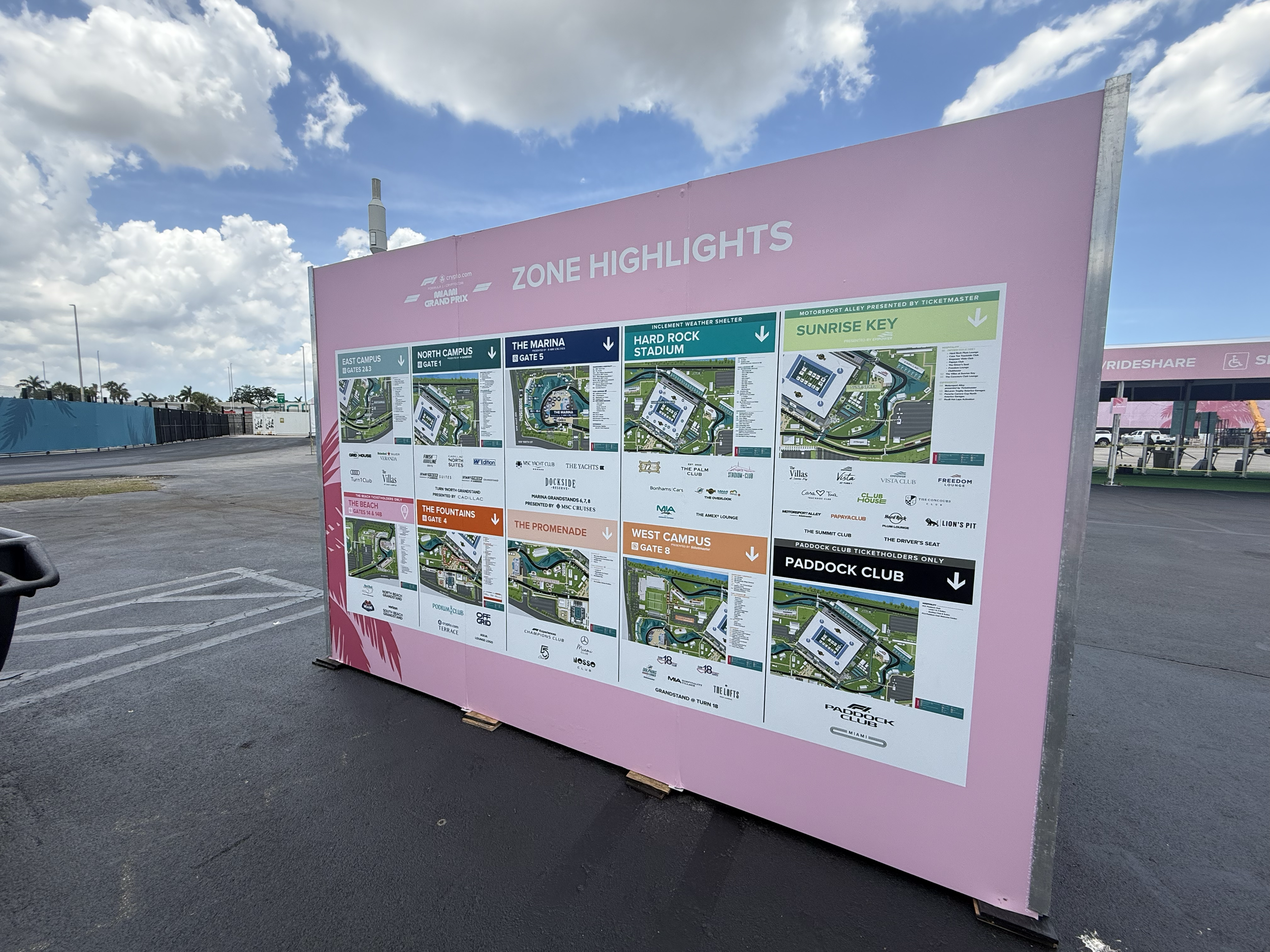 Pink venue information and map display at the Miami Grand Prix