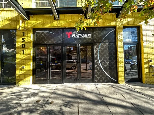 Branded entrance to The Playmakers event venue