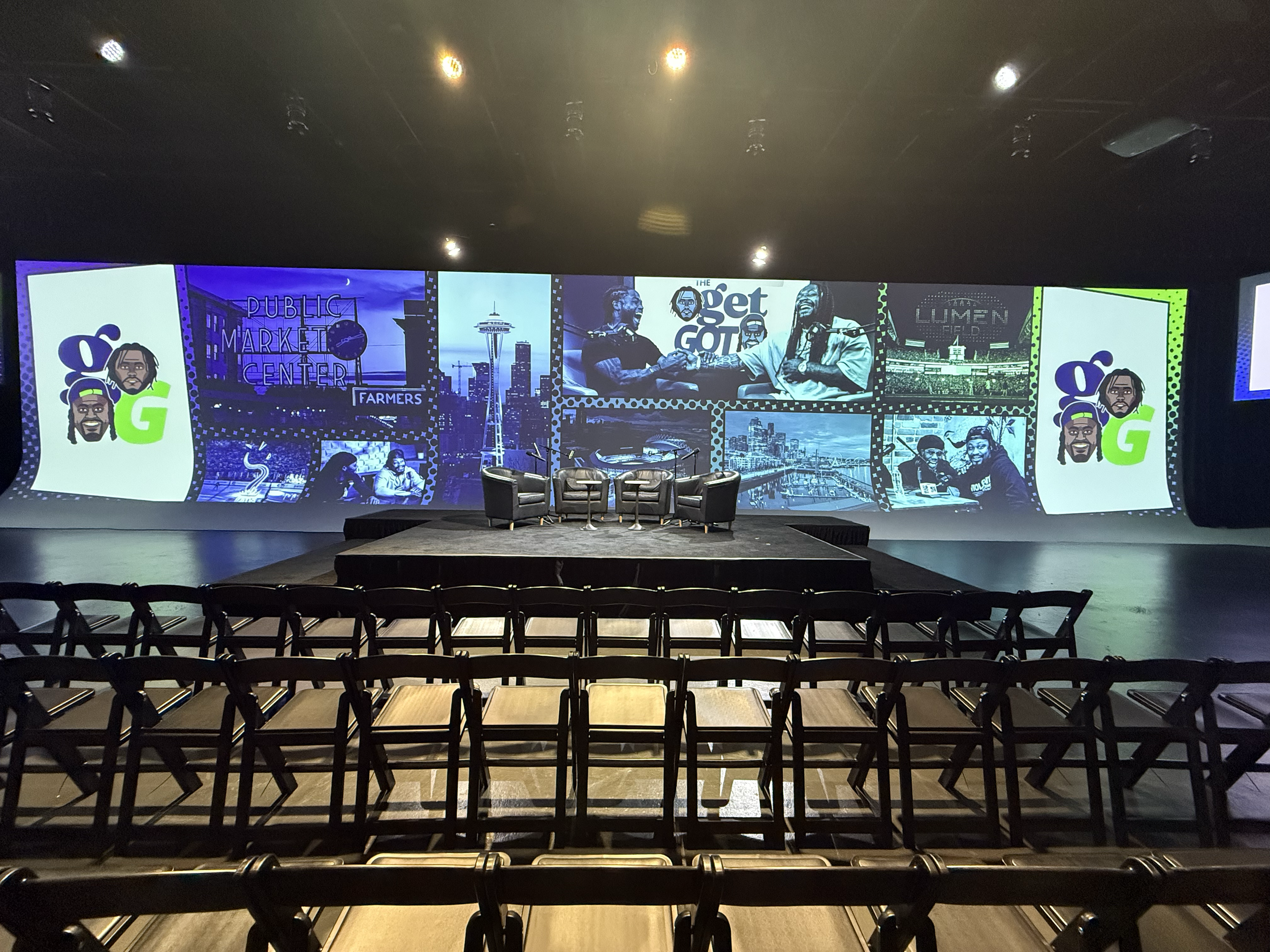 Rows of seating facing the Da Get Got stage before the show
