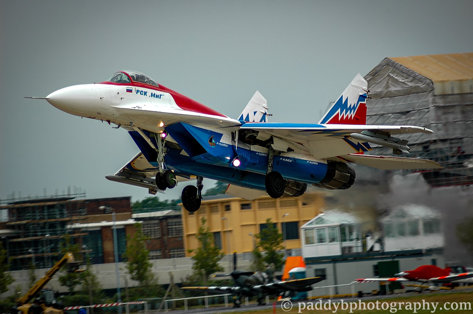 In better times, a MIG-29 landing after a breathtaking display during RIAT Farnborough 2006