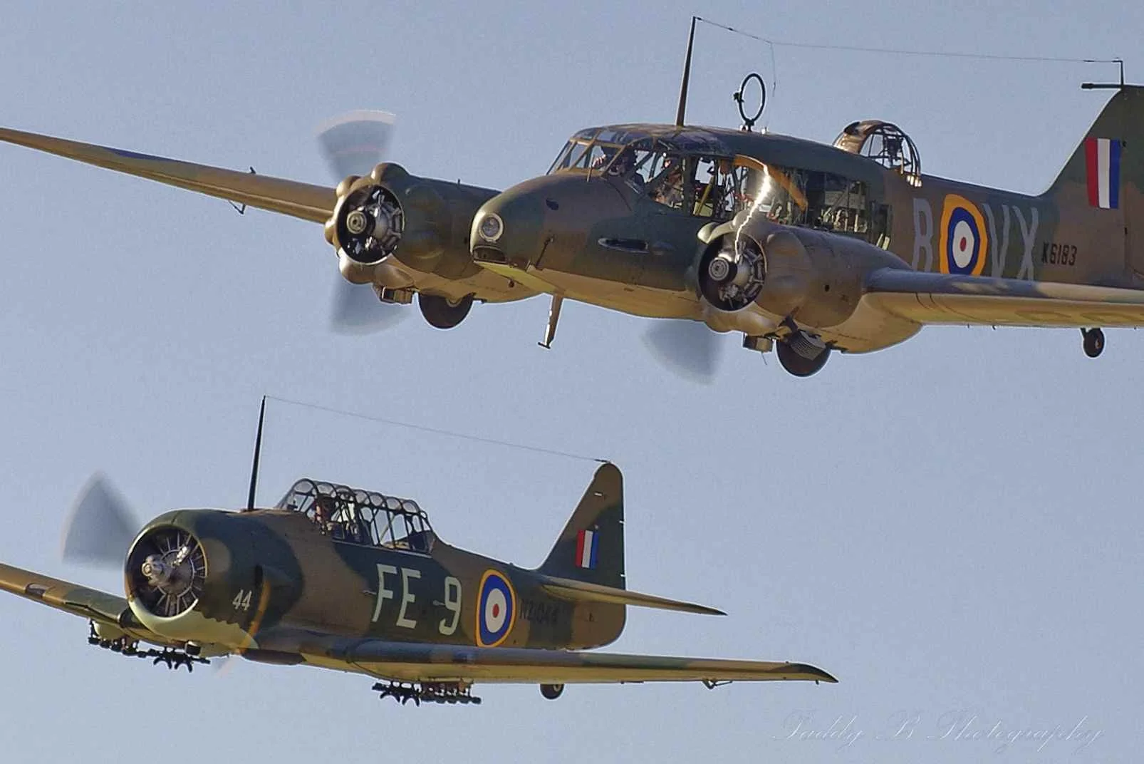 The Anson Mk1  MH120 and Harvard 1044 making a pass at Warbirds over Wanaka 2024 