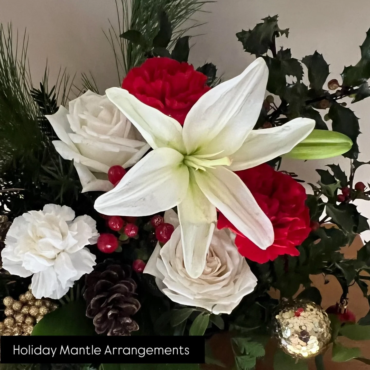 Our Holiday Mantle Arrangement brings elegant seasonal beauty into your home. Designed with lush winter greens, festive blooms, and intentional artistry, this centerpiece adds warmth, charm, and sophistication to any mantle or holiday gathering. Hand