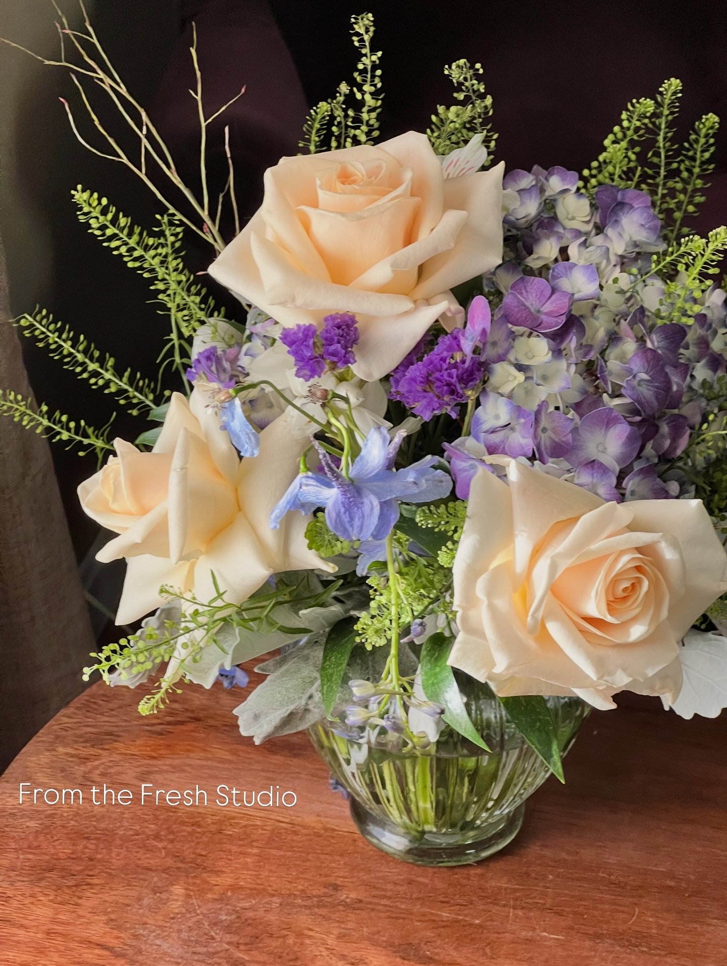 &ldquo;Fresh from the studio today. Designer&rsquo;s choice arrangement using seasonal blooms.
Same-day delivery available.&rdquo;