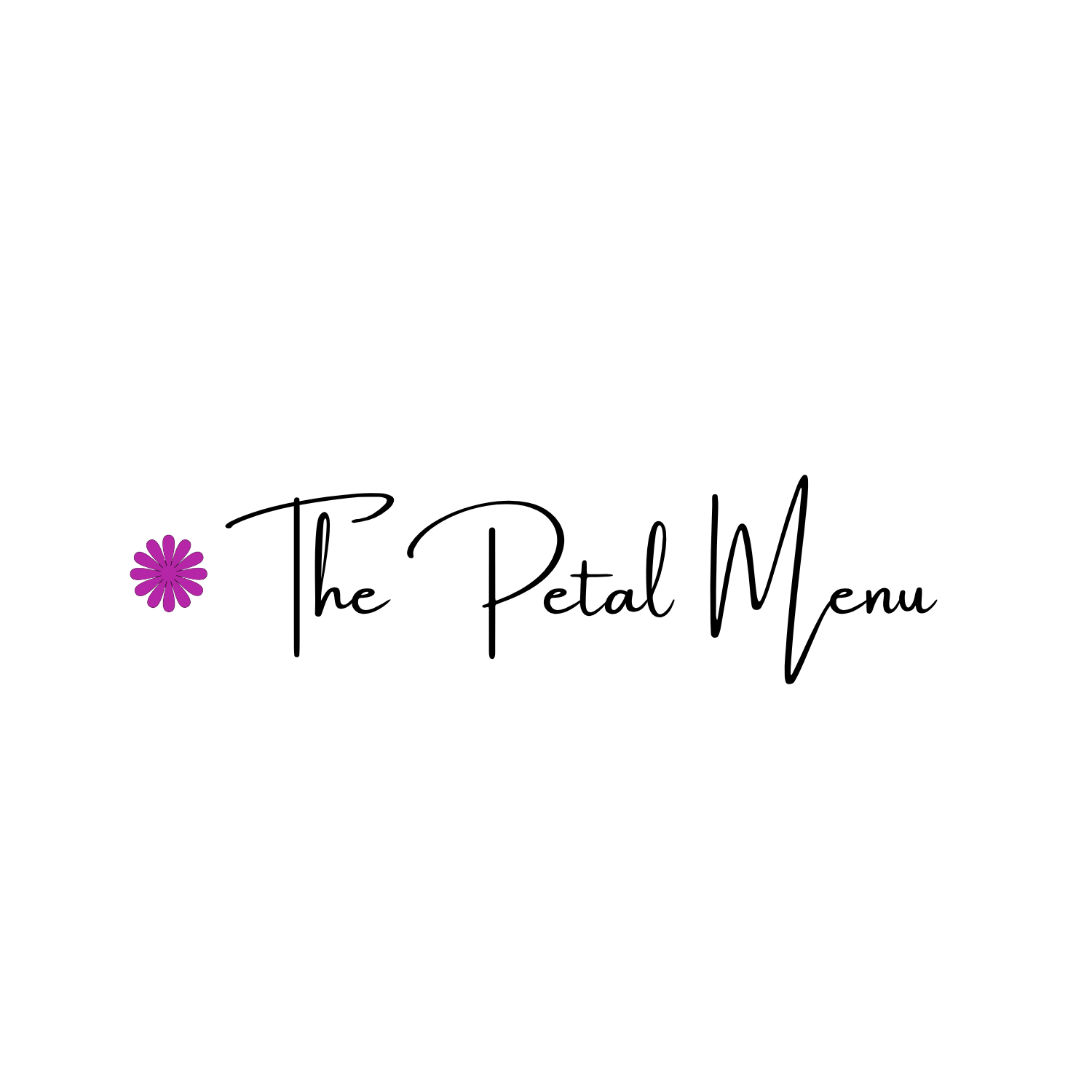 Black background with pink and purple flower graphic on the lower left side.