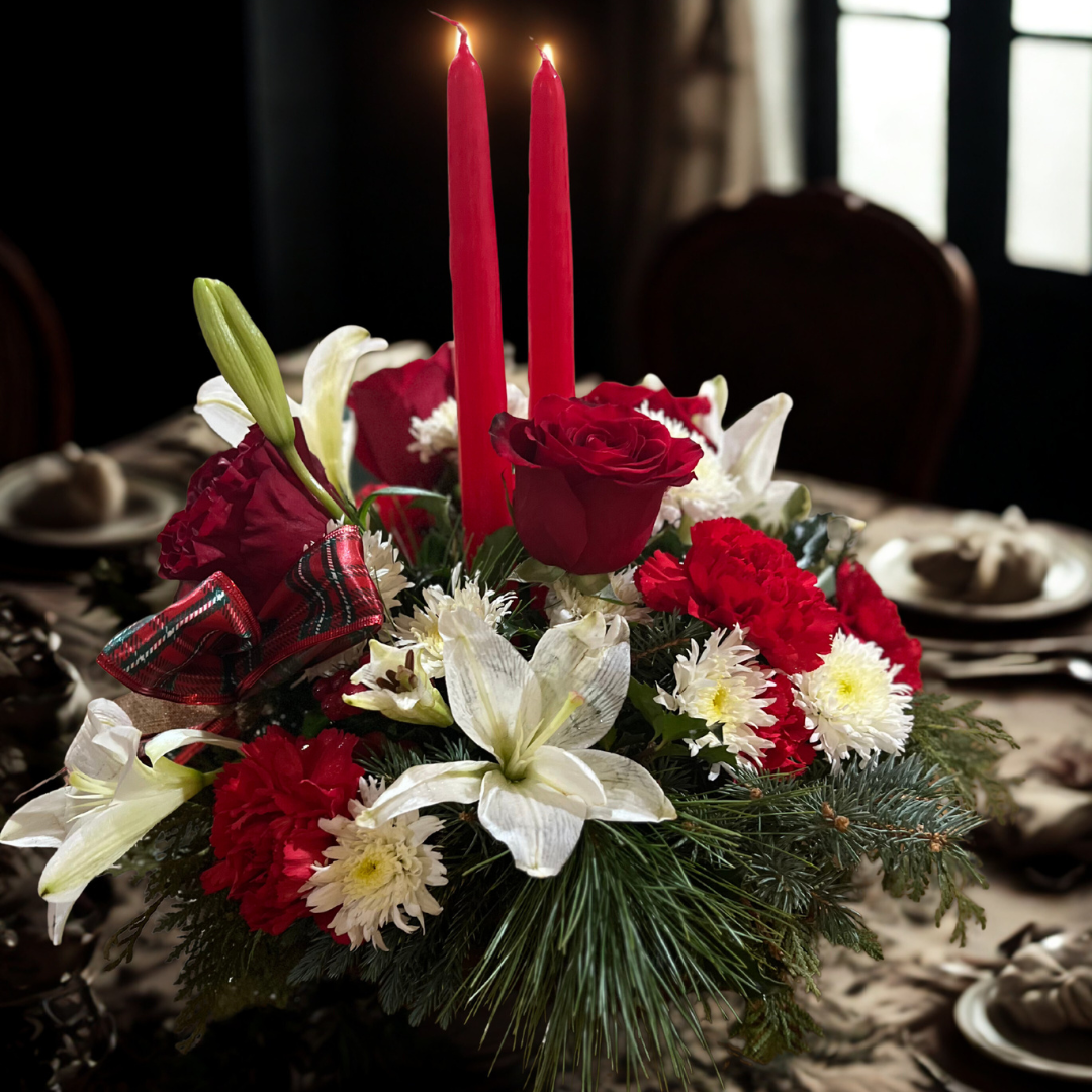 Festive Elegance Candle Centerpiece – Holiday Table Arrangement