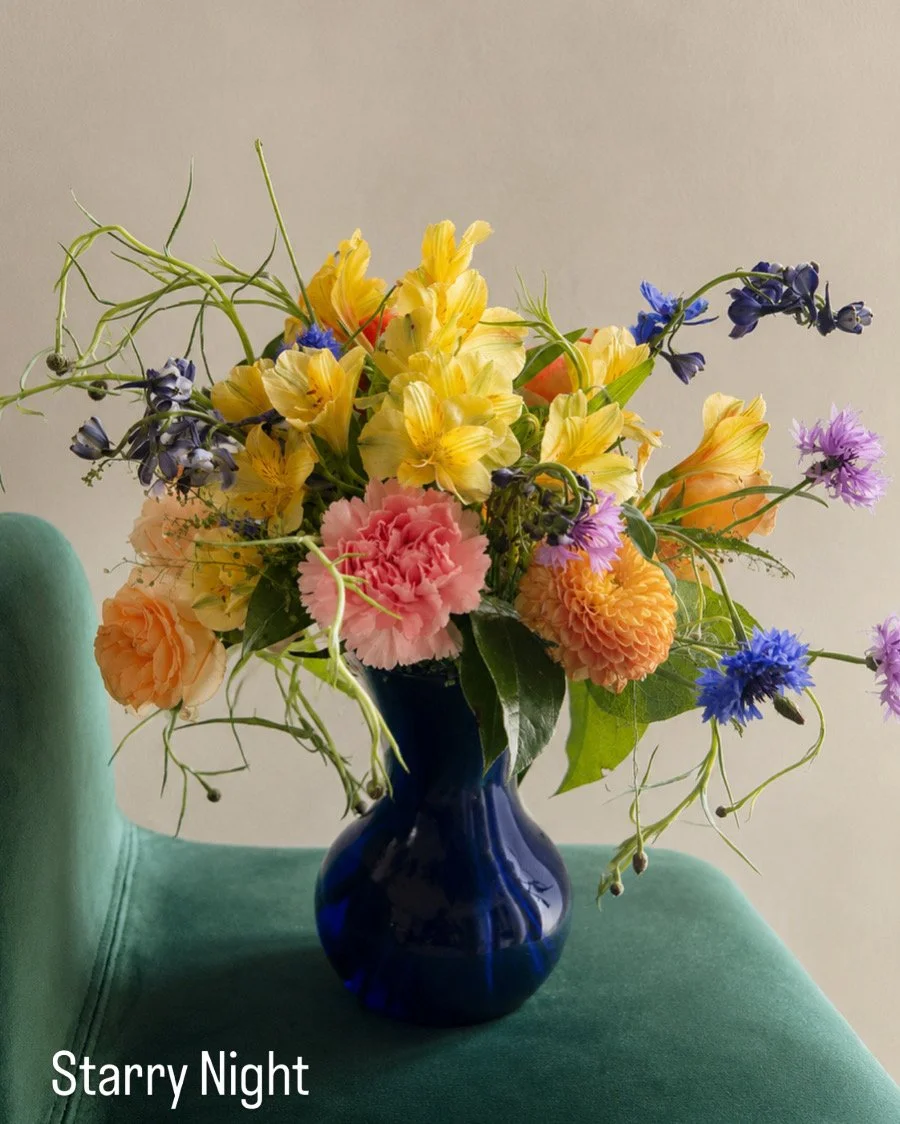 collbolt blue vase of Garden flowers in color palette of Van Gogh Starry-Night-gift-of-flowers-TAJPG