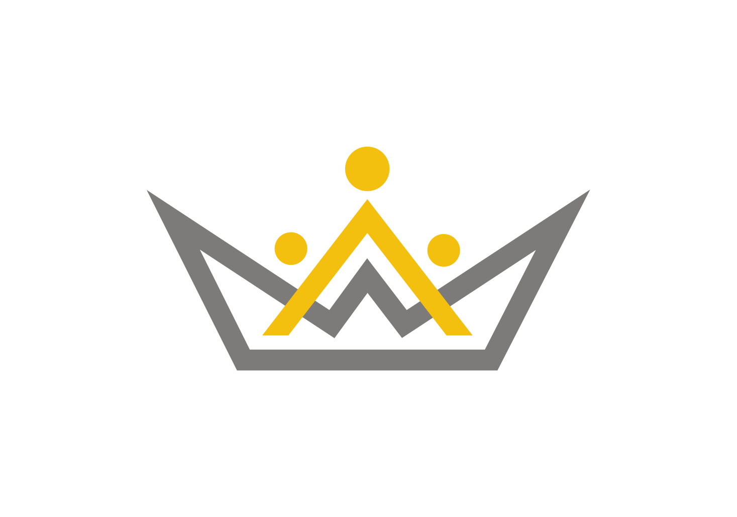 Stylized crown with gray and gold elements, featuring three gold circles on top and angular lines.
