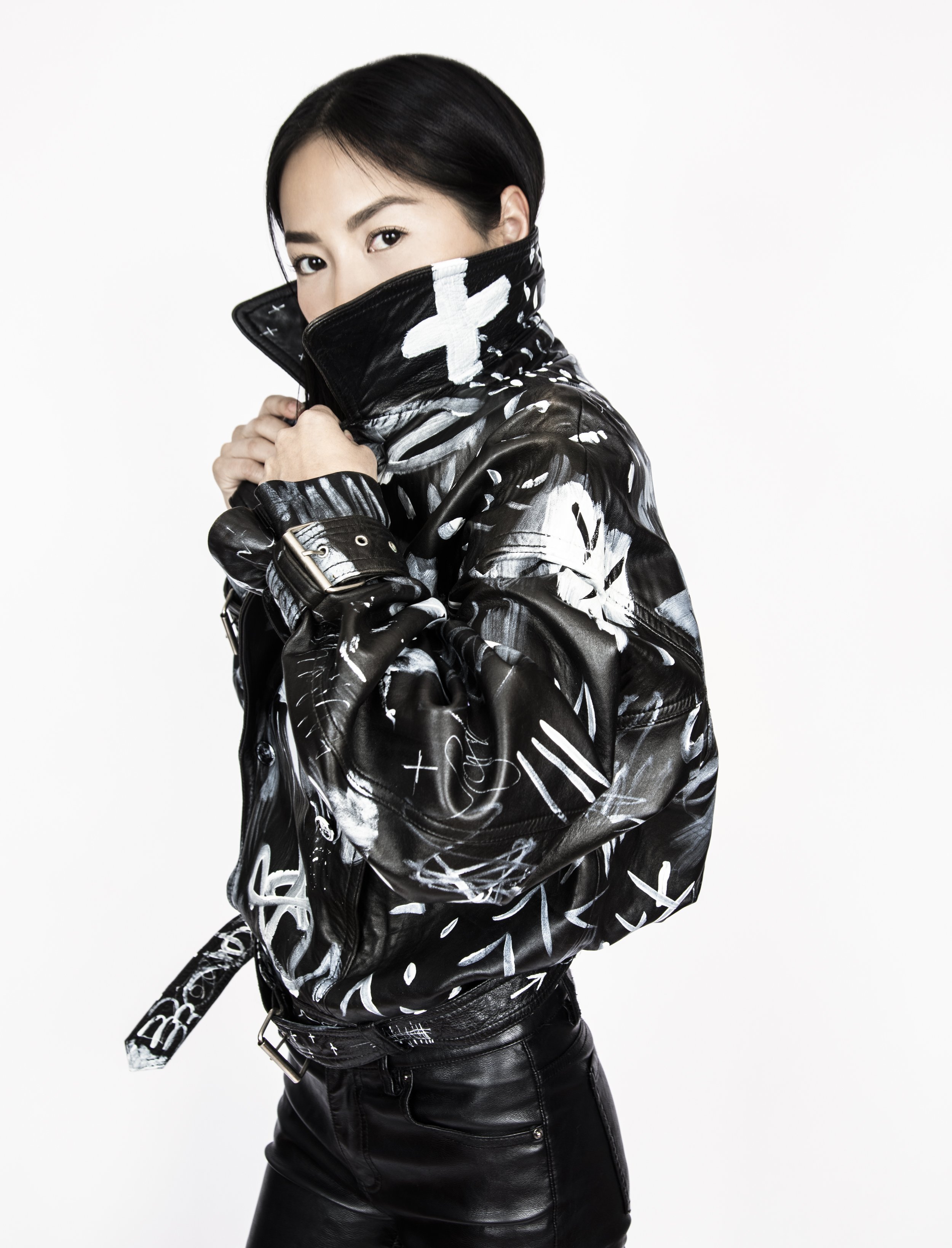 Hand-painted, one-of-a-kind leather coat-wearable art by Javiera X Estrada
