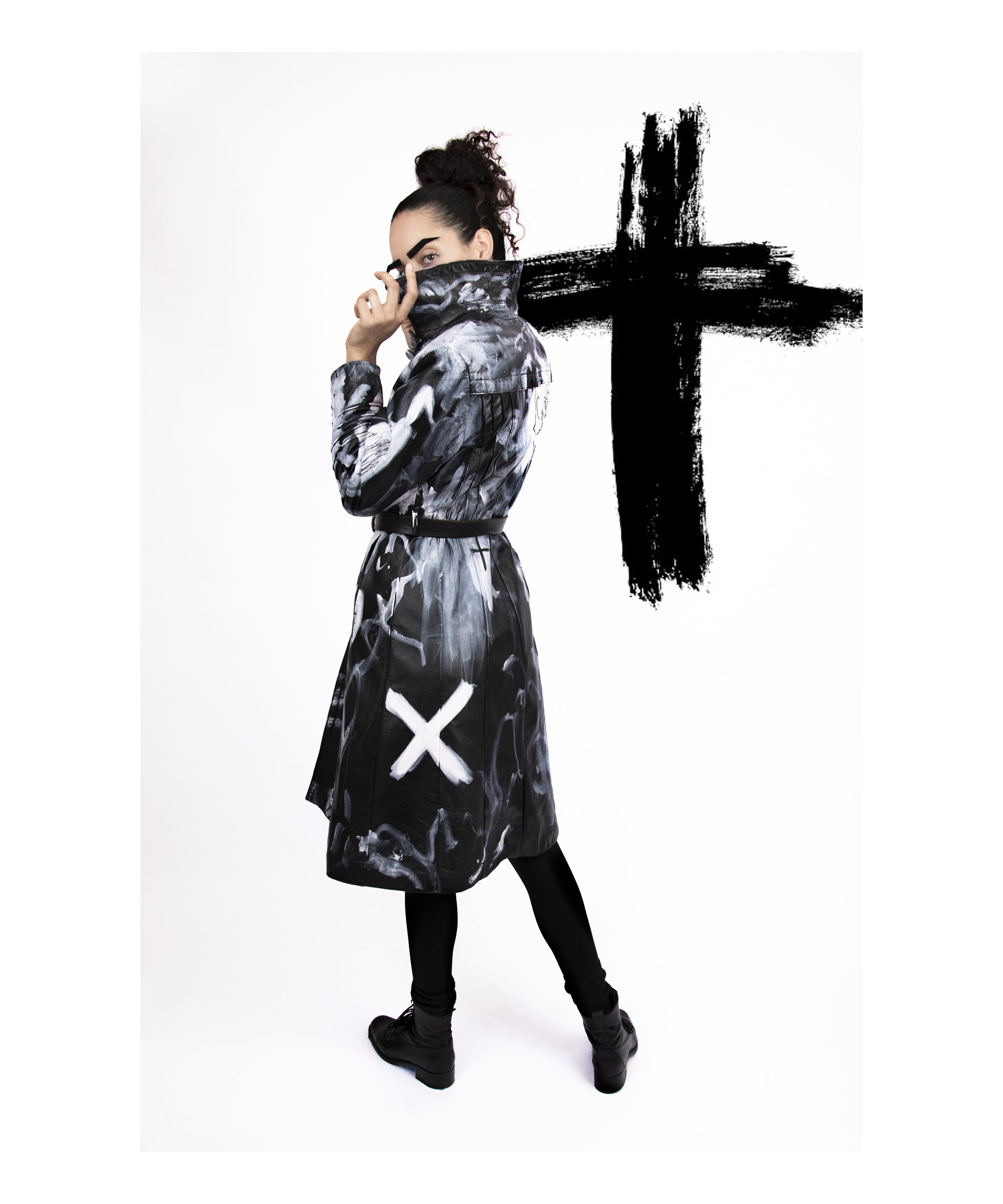 Hand-painted, one-of-a-kind leather coat-wearable art by Javiera X Estrada