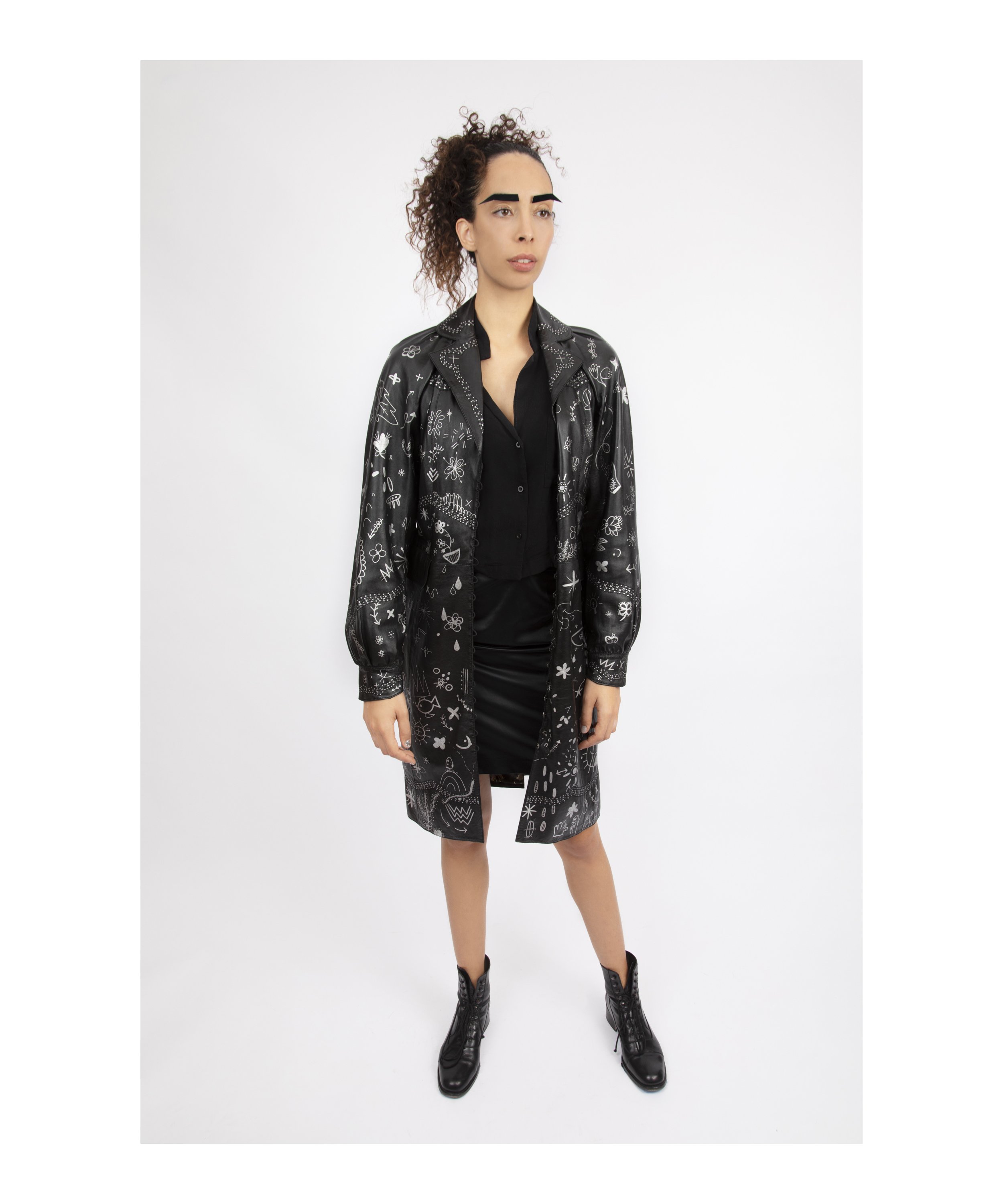 Hand-painted, one-of-a-kind Christian leather trench coat dress