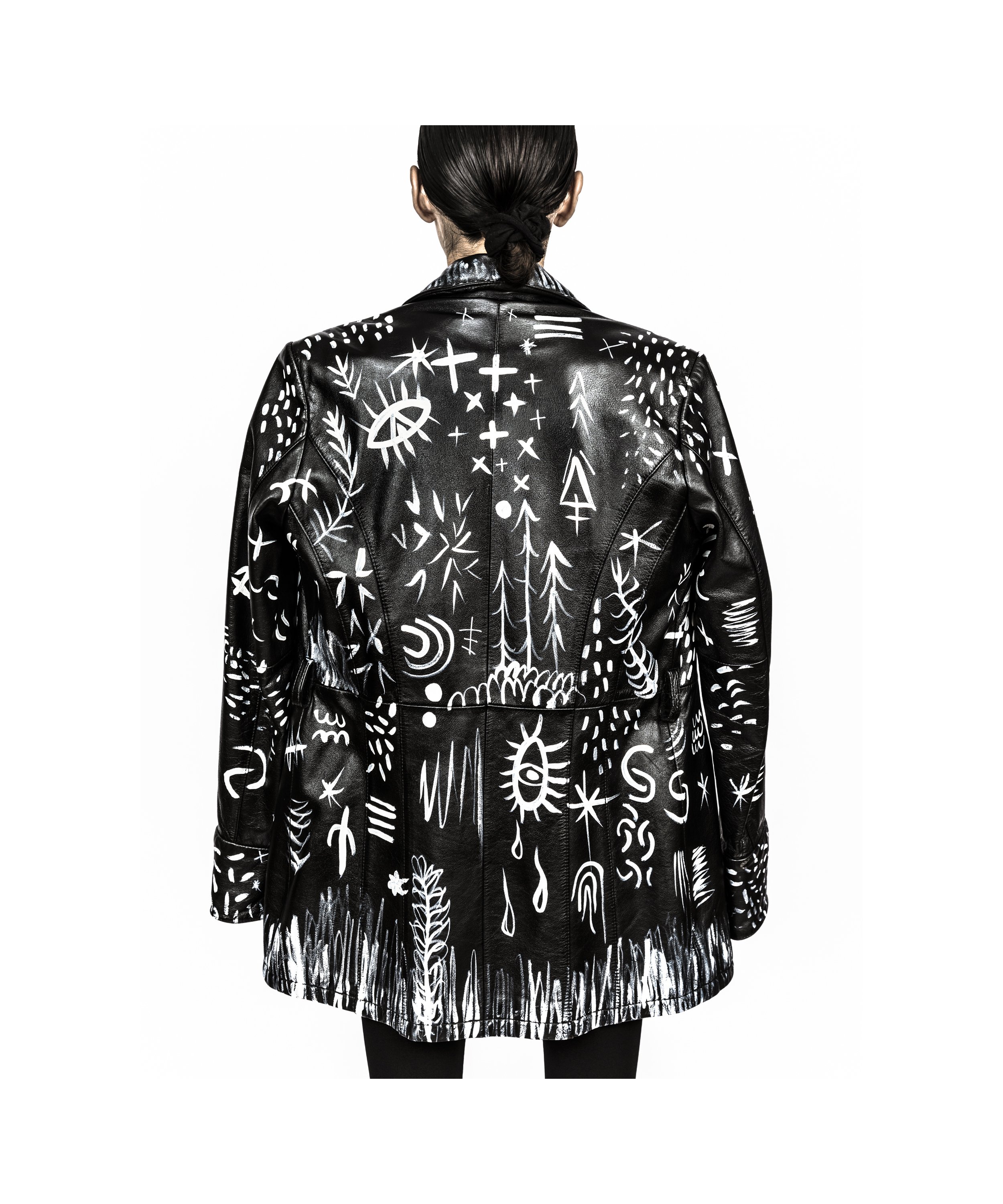 Hand-painted, one-of-a-kind leather coat-wearable art