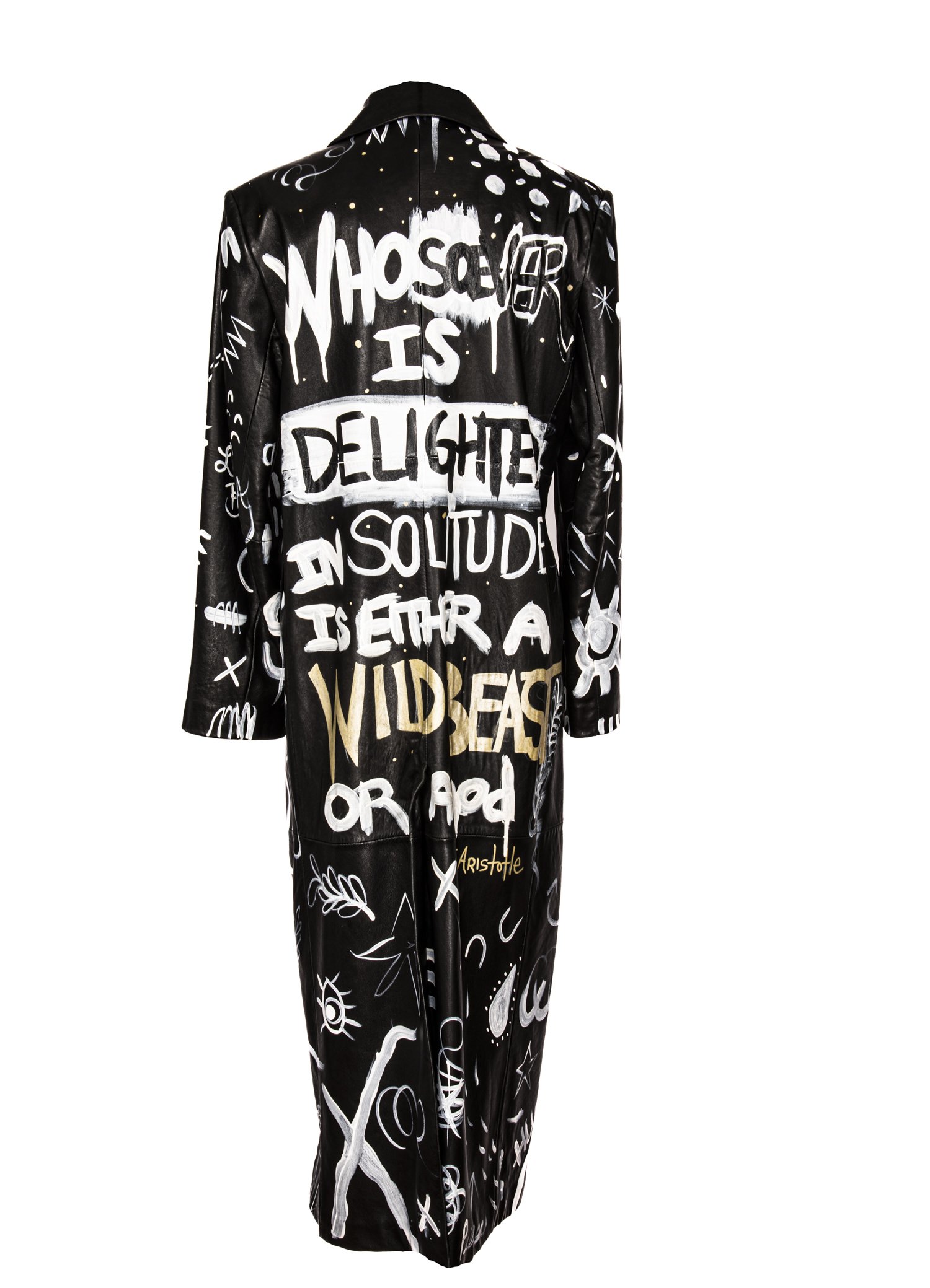 hand painted, one-of-a-kind leather jacket by artist Javiera X Estrada