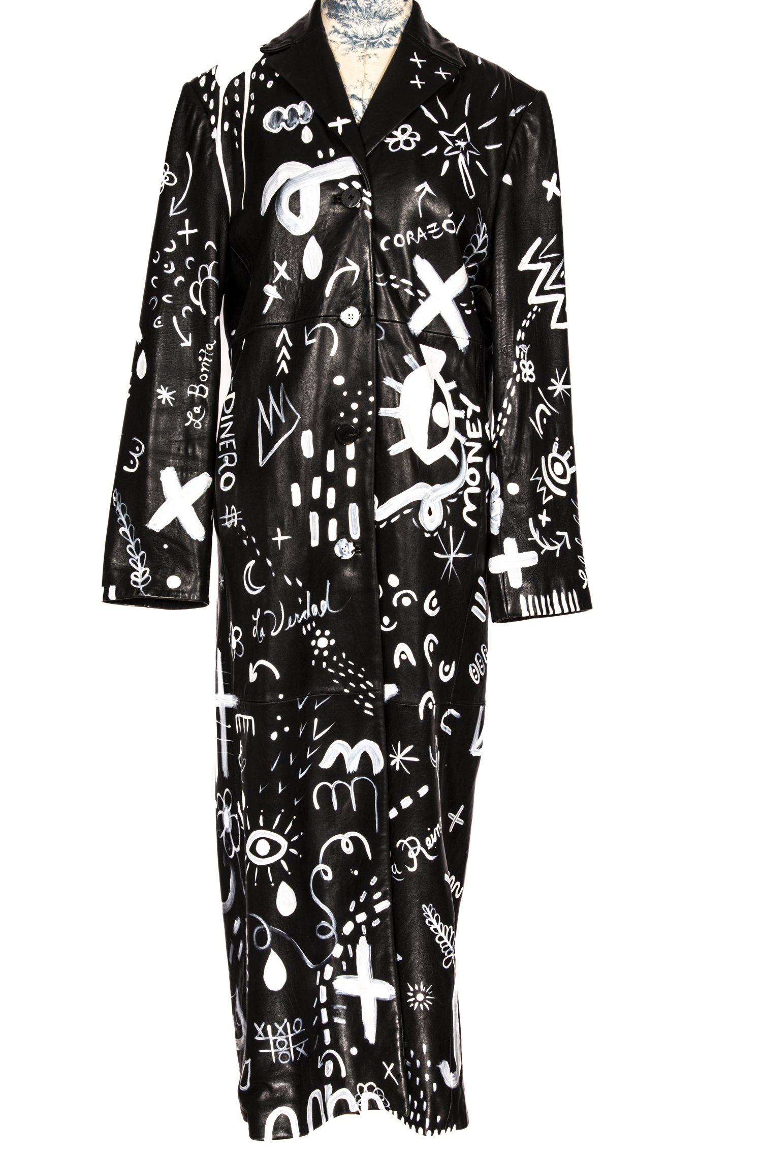 hand painted, one-of-a-kind leather jacket by artist Javiera X Estrada