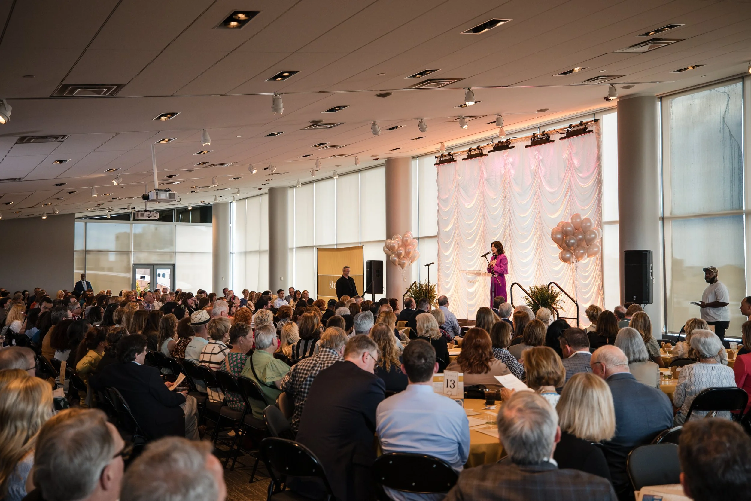 Maryanne on stage : sold-out crowd.jpg