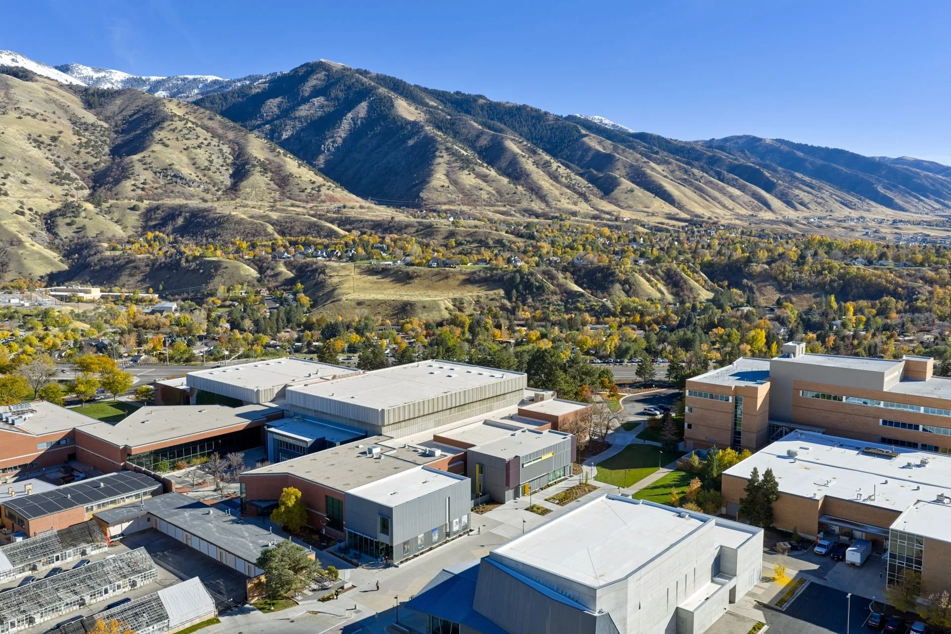 Aerial view of USU Fine Arts Center designed by Sparano + Mooney Architecture