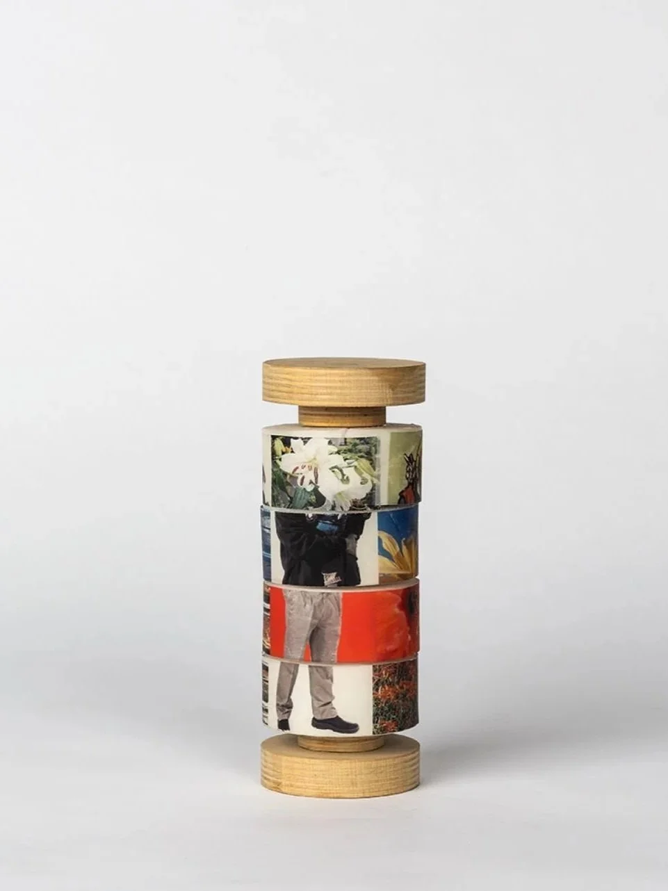 Saint Joseph the Worker heuristic device with rotating carousel of images on wood frame and base designed by Sparano + Mooney Architecture