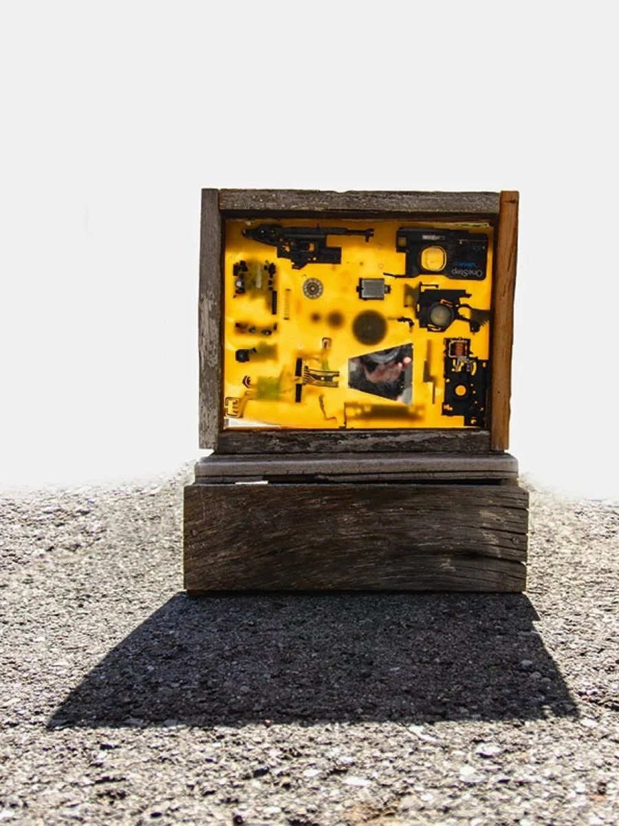 Cathedral of Our Lady of the Assumption - Port-au-Prince heuristic device of wood box with small mechanical components embedded in yellow resin material, designed by Sparano + Mooney Architecture