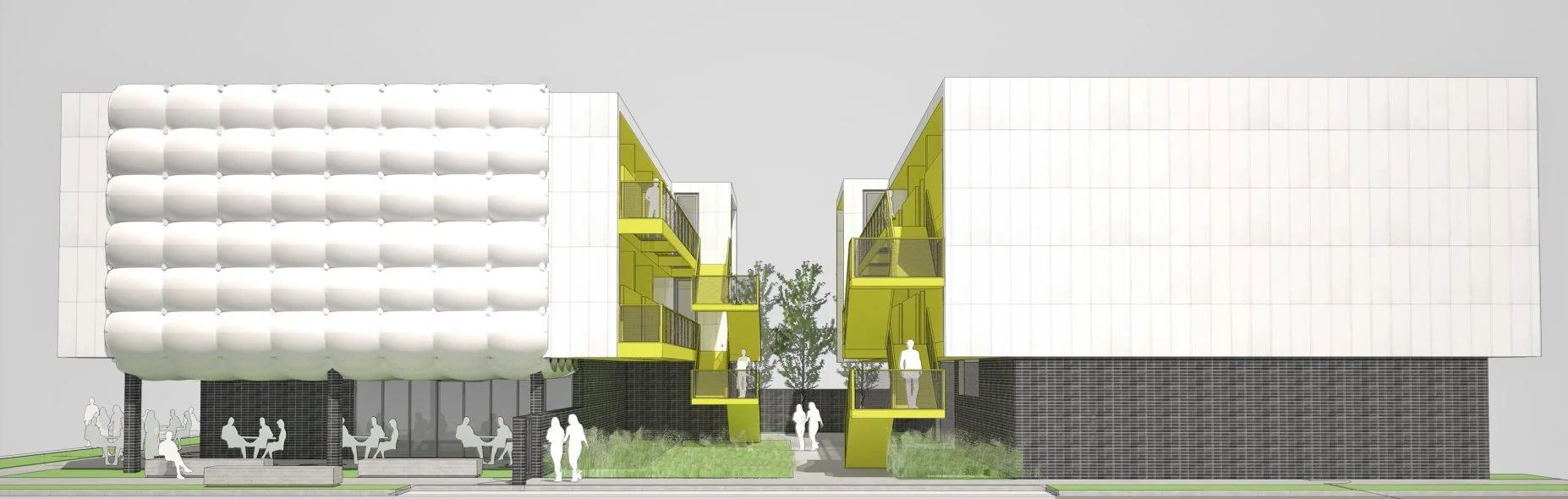 Salt Lake City mixed-use buildings and courtyard exterior designed by Sparano + Mooney Architecture