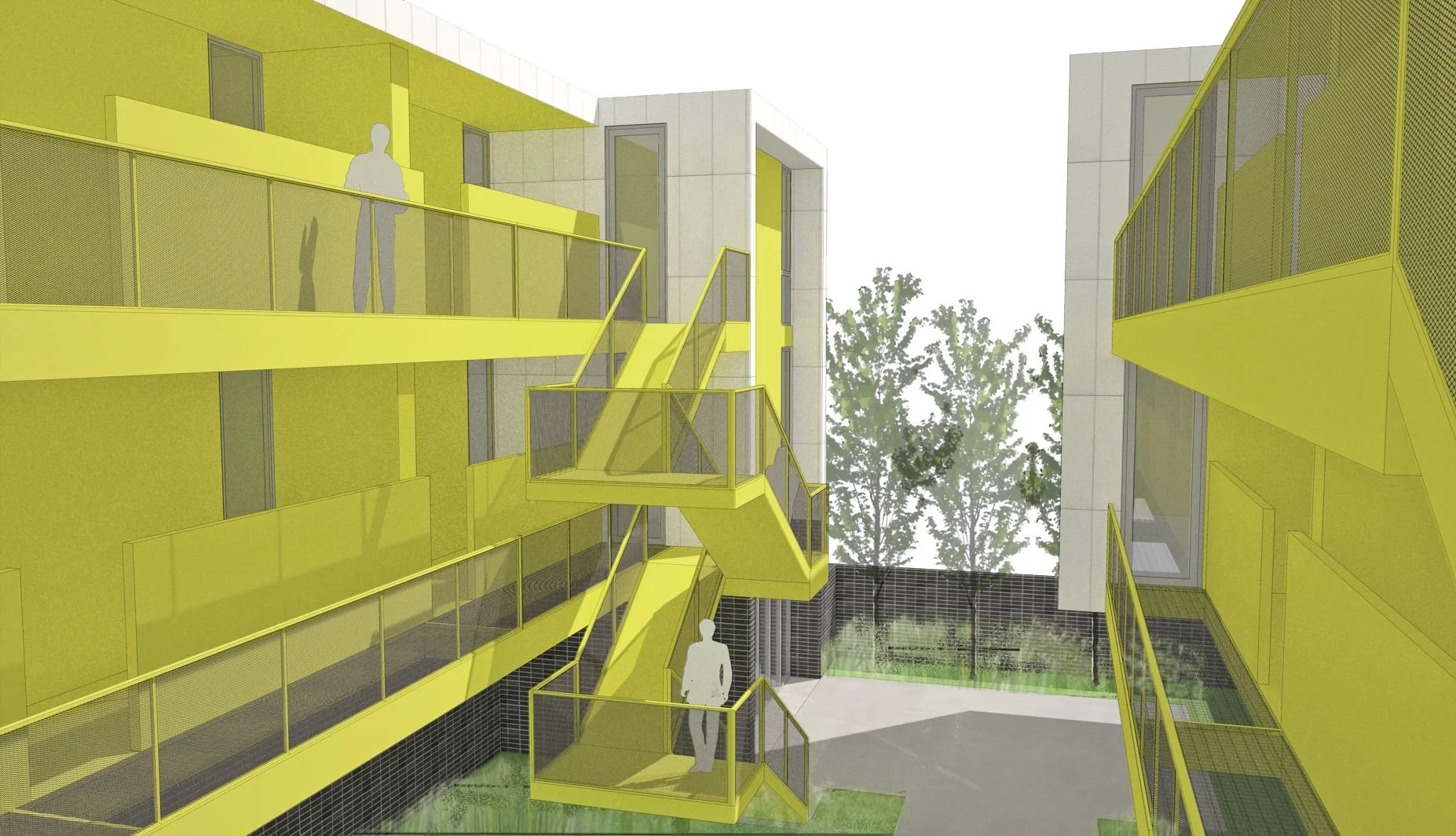 Salt Lake City mixed-use building interior courtyard with stairs designed by Sparano + Mooney Architecture