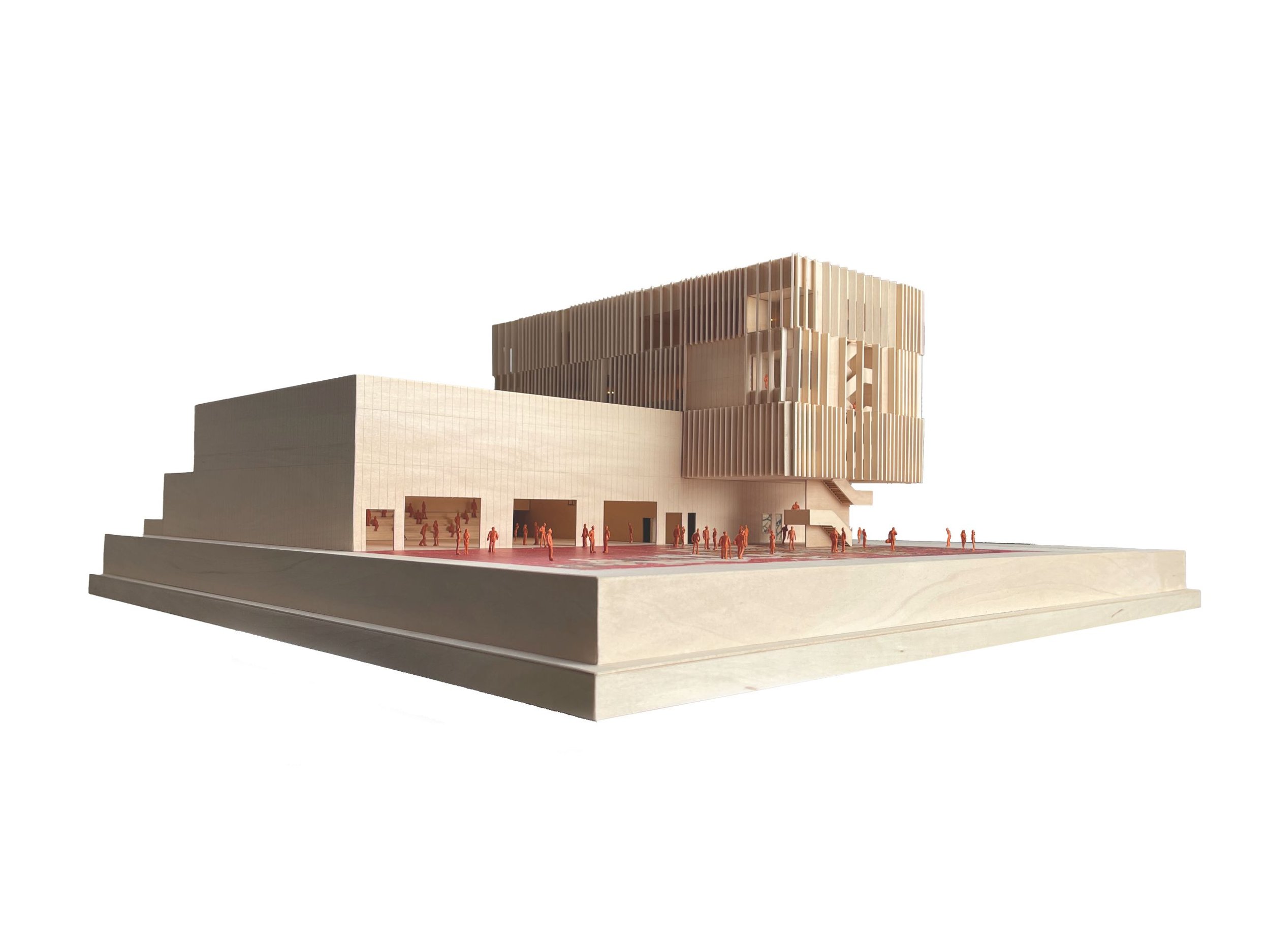 Salt Lake City cultural center axon model view of courtyard designed by Sparano + Mooney Architecture