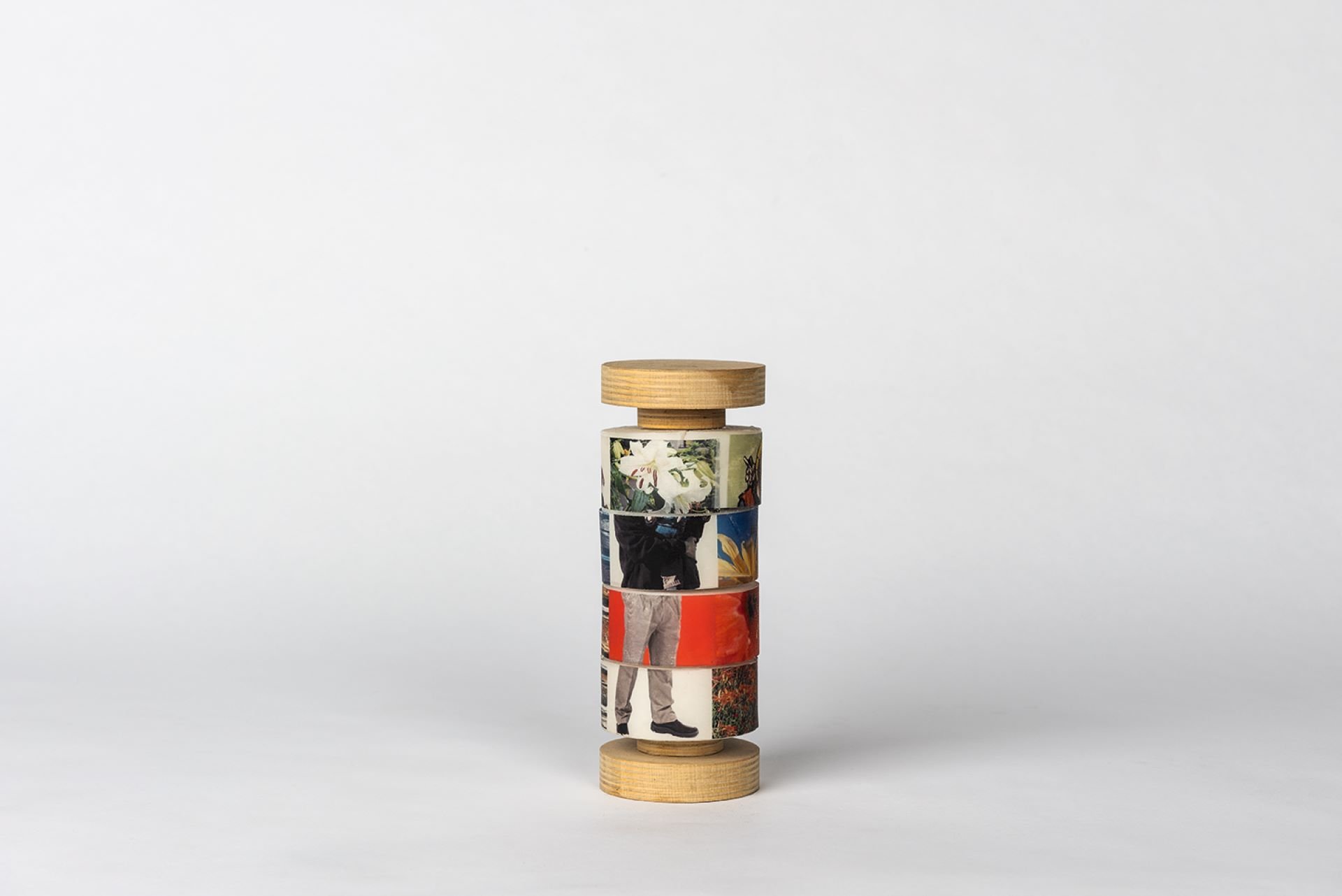 Saint Joseph the Worker heuristic device with rotating carousel of images on wood frame and base designed by Sparano + Mooney Architecture