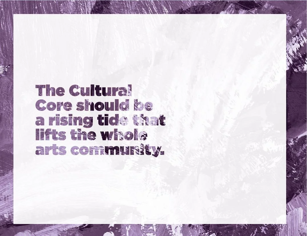 Excerpt of a page from the Salt Lake Cultural Core Action Plan, courtesy Salt Lake County, planned by Sparano + Mooney Architecture Utah; page text reads in purple "The Cultural Core should be a rising tide that lifts the whole arts community."