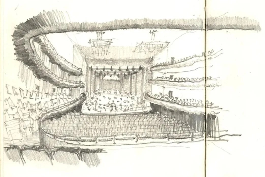 John Sparano sketch of Abravanel Hall rehearsal for Mahler's Symphony No. 3, courtesy Sparano + Mooney Architecture