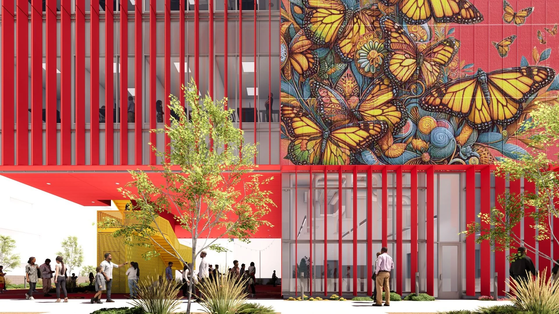 Salt Lake City cultural center facade and plaza designed by Sparano + Mooney Architecture