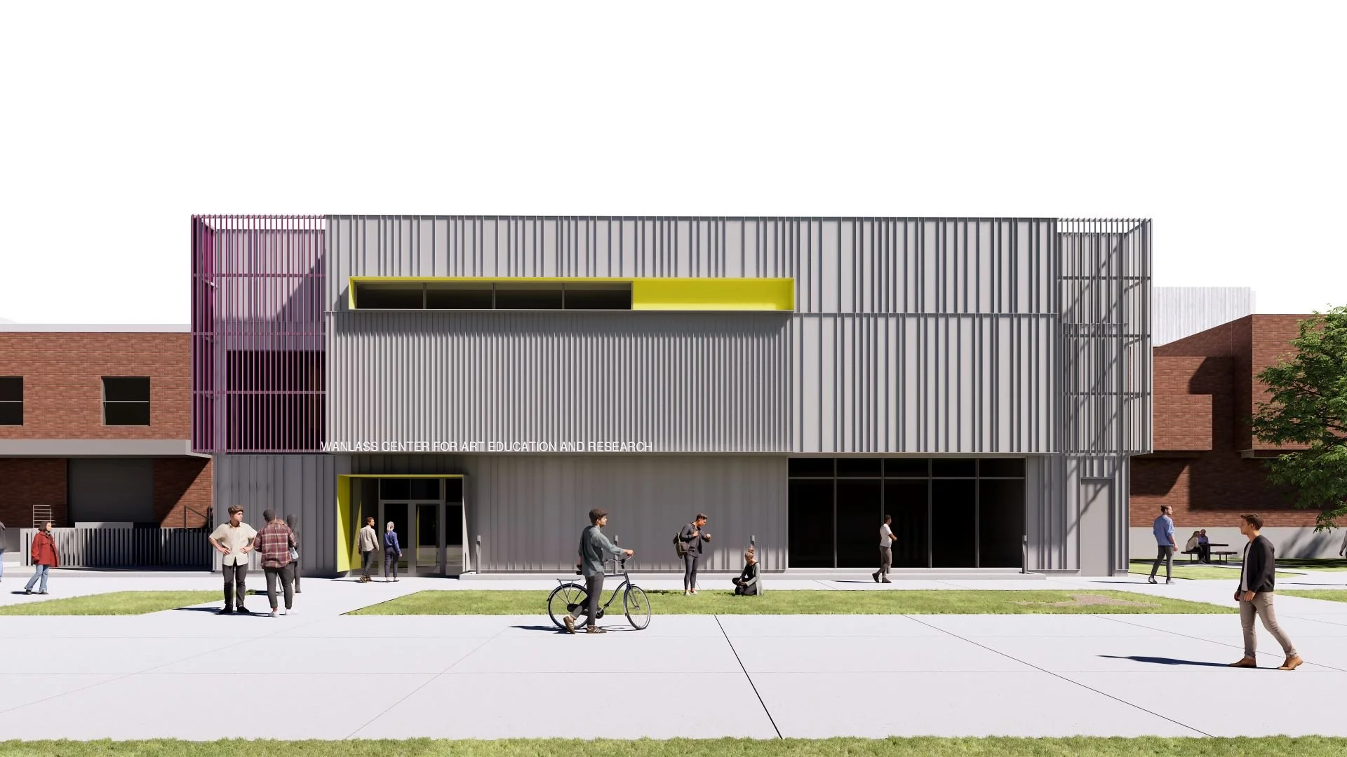 Exterior render of Utah art education and research center entrance designed by Sparano + Mooney Architecture