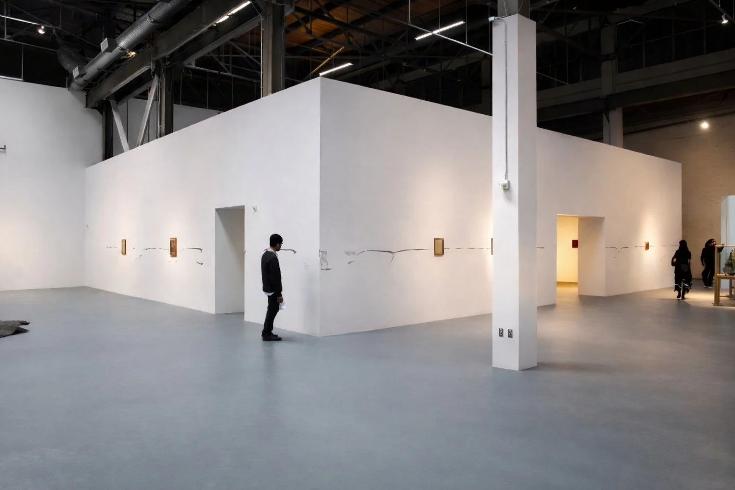 Wide view of MOCA installation of minimalist contemporary art exhibit in room designed by Sparano + Mooney Architecture