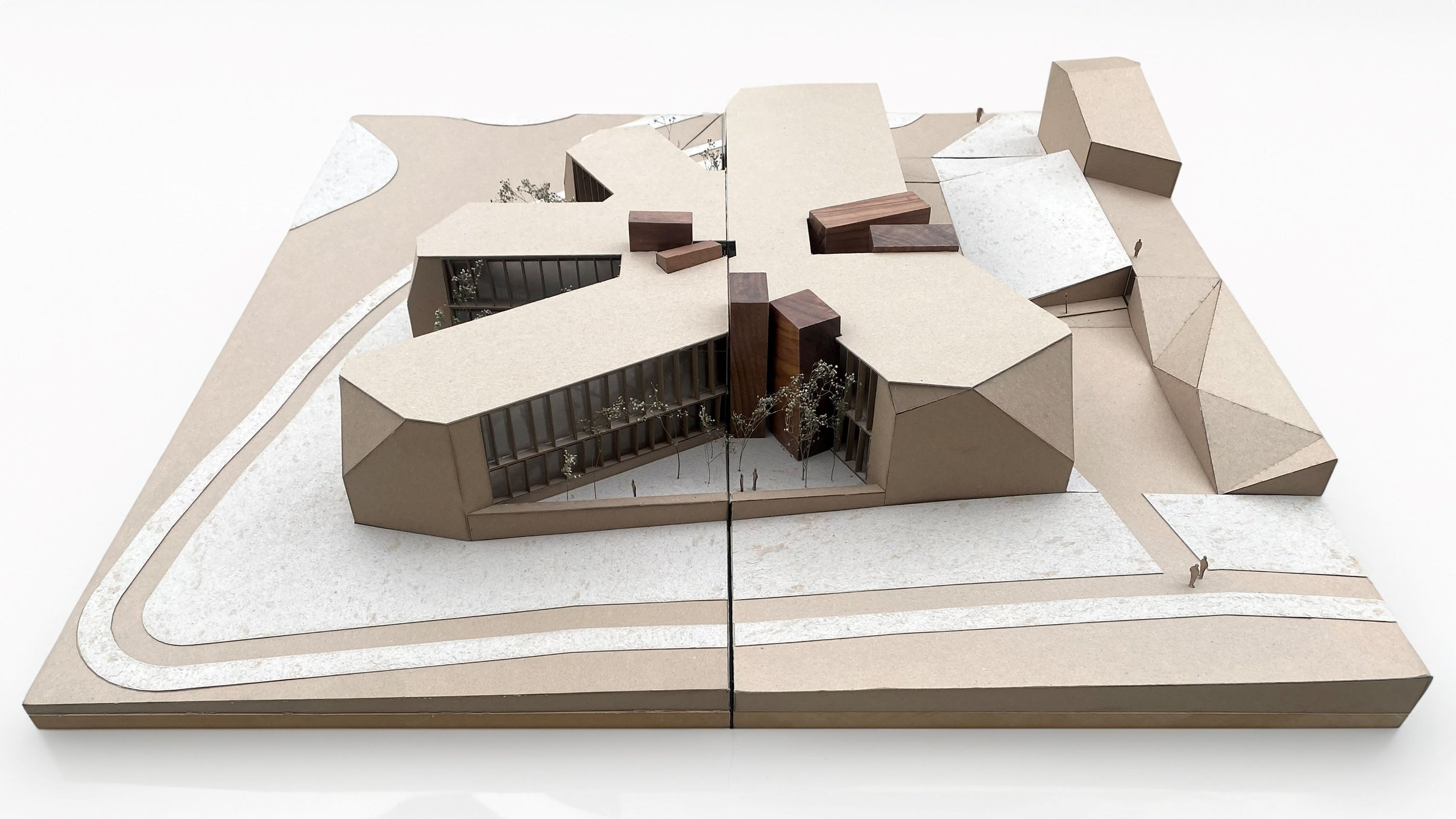 Architectural model of Sundance Institute headquarters and film venue made with chipboard and wood blocks designed by Sparano + Mooney Architecture