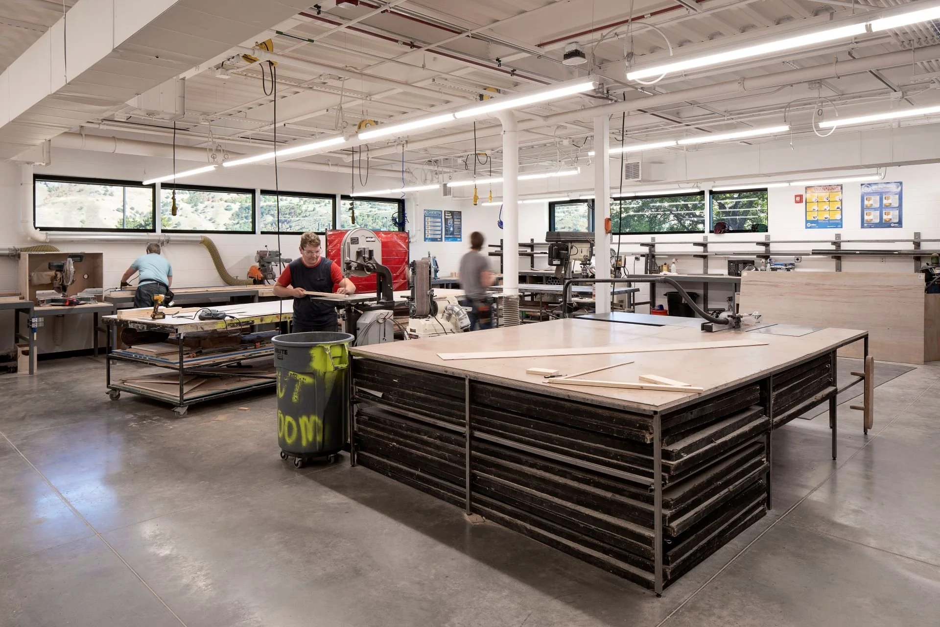 Students working in the Sid Perkes Theatrical Design Complex workshop designed by Sparano + Mooney Architecture