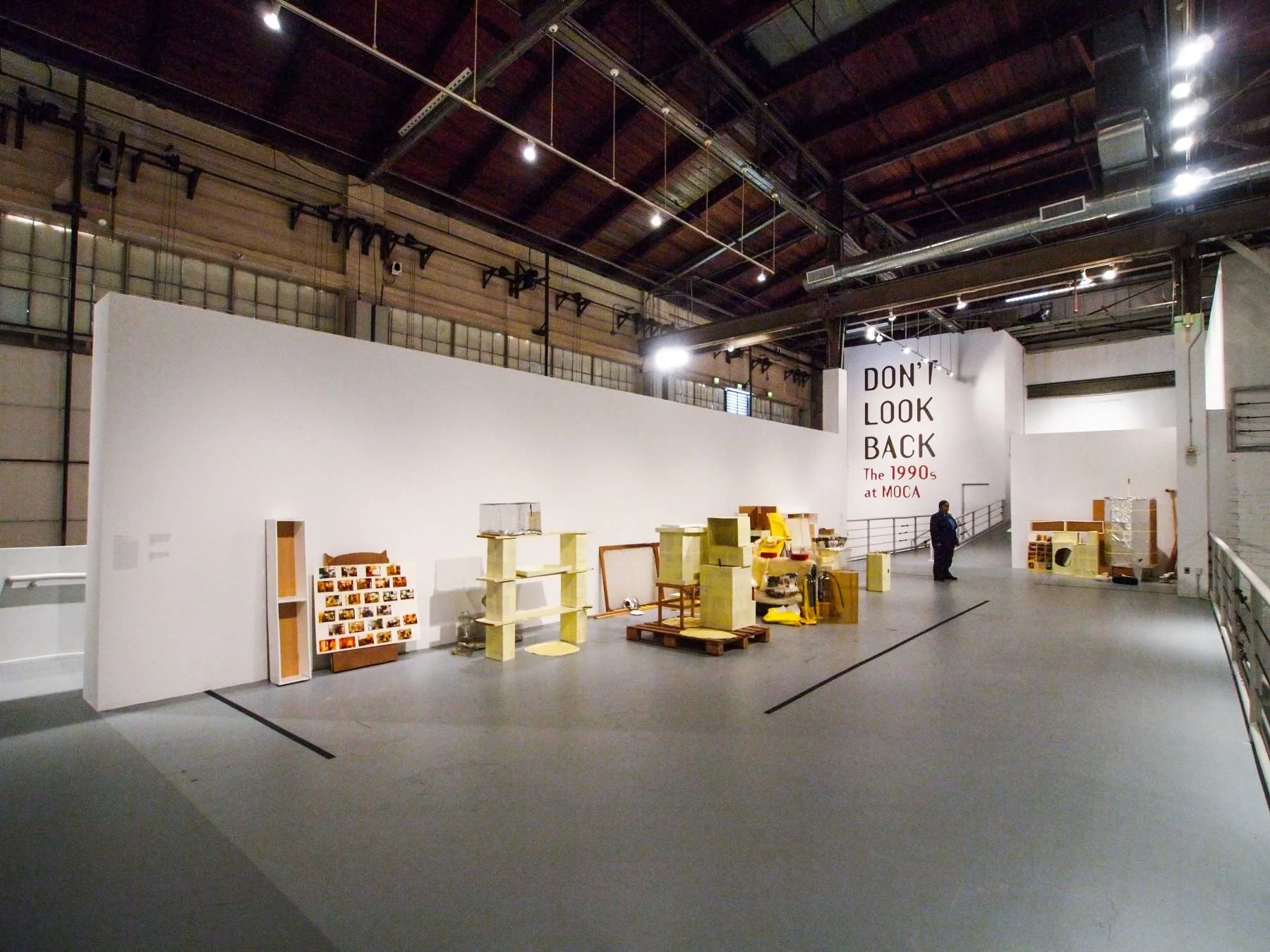 Installation view of Don't Look Back exhibit featuring artwork from MOCA's permanent collection designed by Sparano + Mooney Architecture