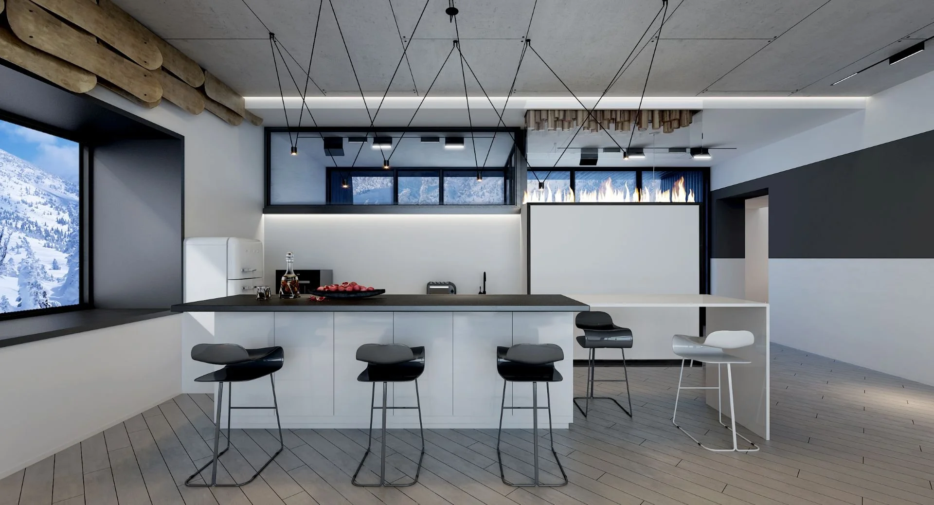 Aurora Villa Hotel interior modern white kitchen designed by Sparano + Mooney Architecture