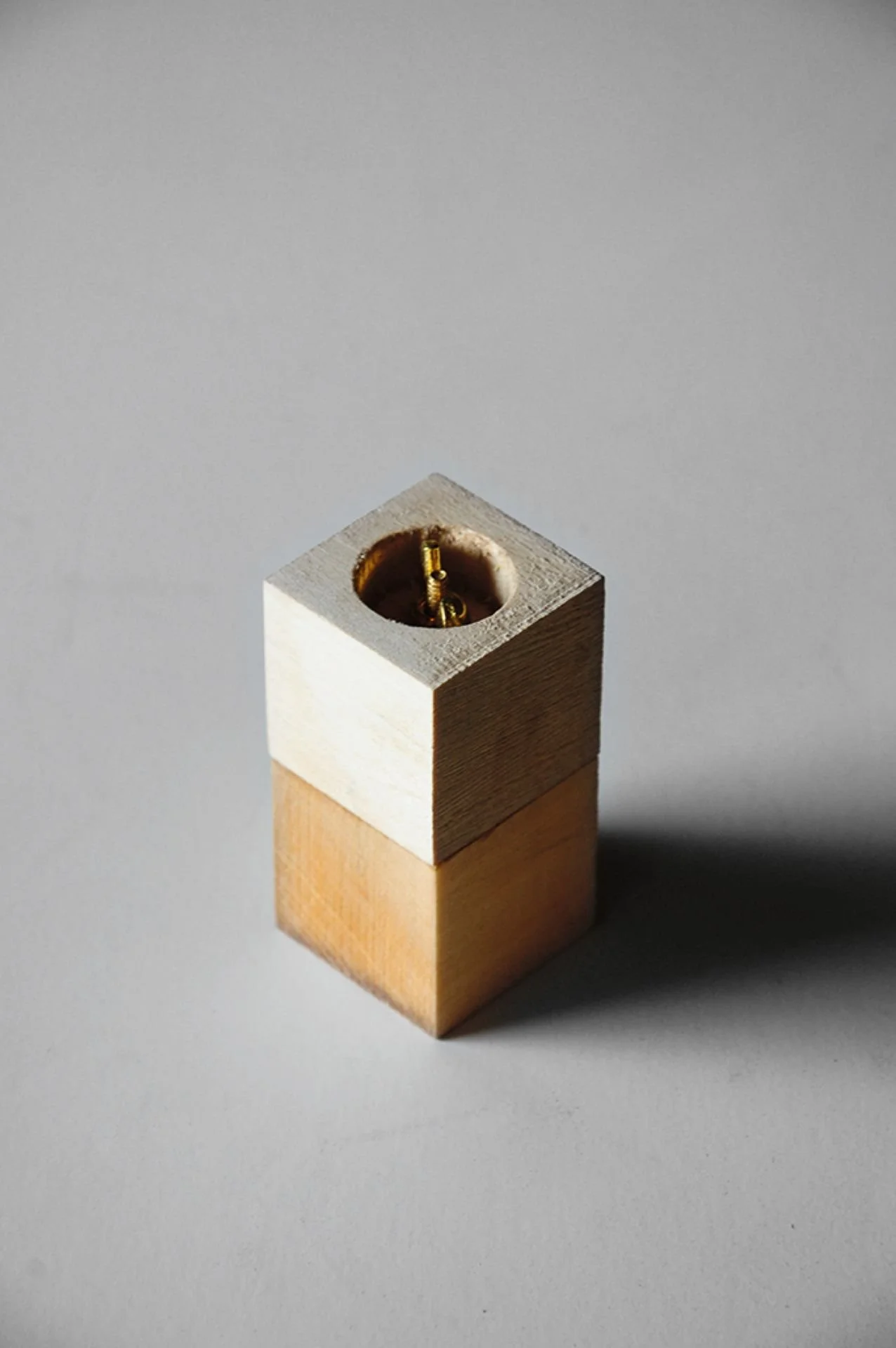 Wabi-Sabi conceptual model, interlocking small wood blocks with hidden gold fastener designed by Sparano + Mooney Architecture