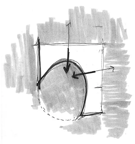 Glashausen sketch of courtyard approach designed by Sparano + Mooney Architecture