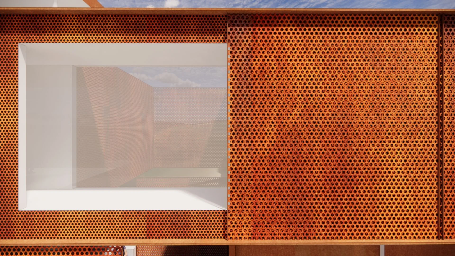 Open kinetic facade over window of mountain modern residence in Utah designed by Sparano + Mooney Architecture