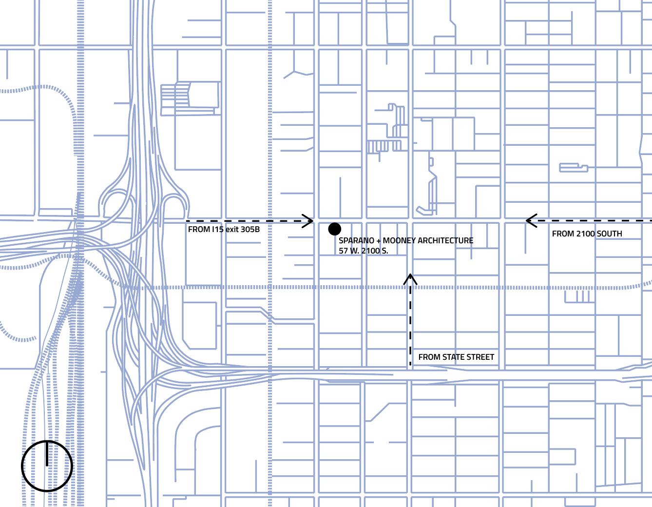 Aerial map with directions to Sparano + Mooney Architecture Salt Lake City studio