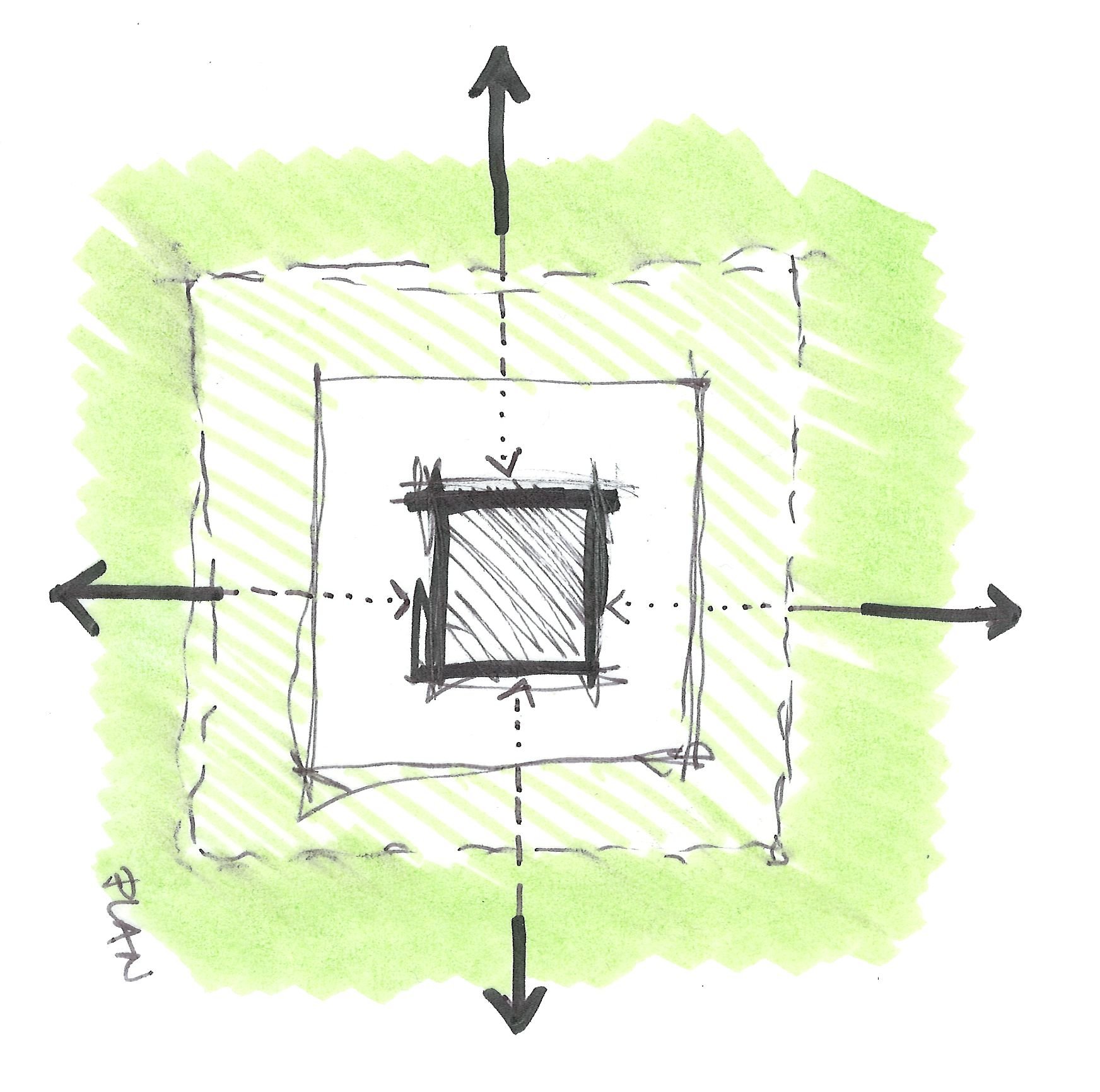 Glashausen circulation sketch of courtyard and site relationship by Sparano + Mooney Architecture