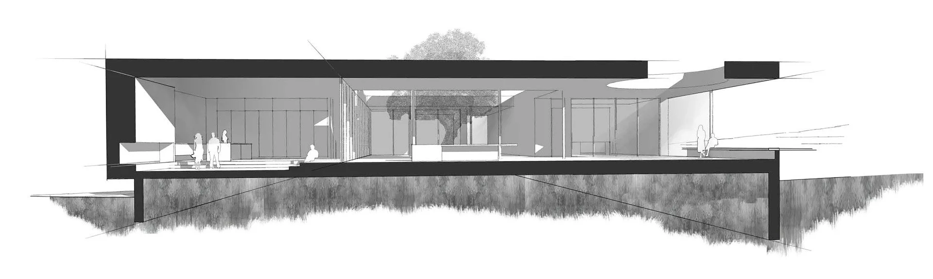 Section render of interior courtyard and occulus designed by Sparano + Mooney Architecture in Utah